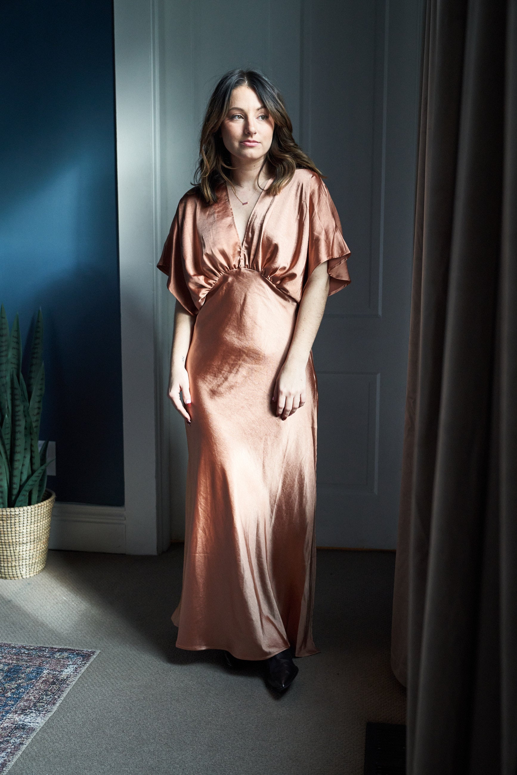 Satin Wrap Dress in Golden AZALEA