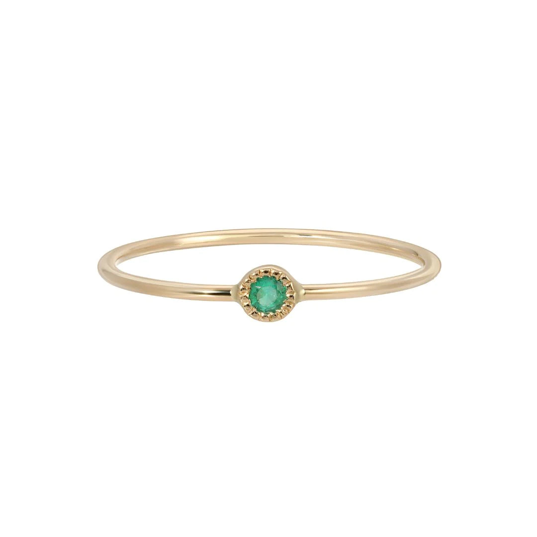 Round Emerald Moon Drop Ring