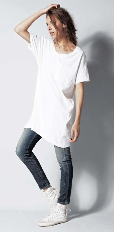 #60 Boxy Tee Dress in White Wash