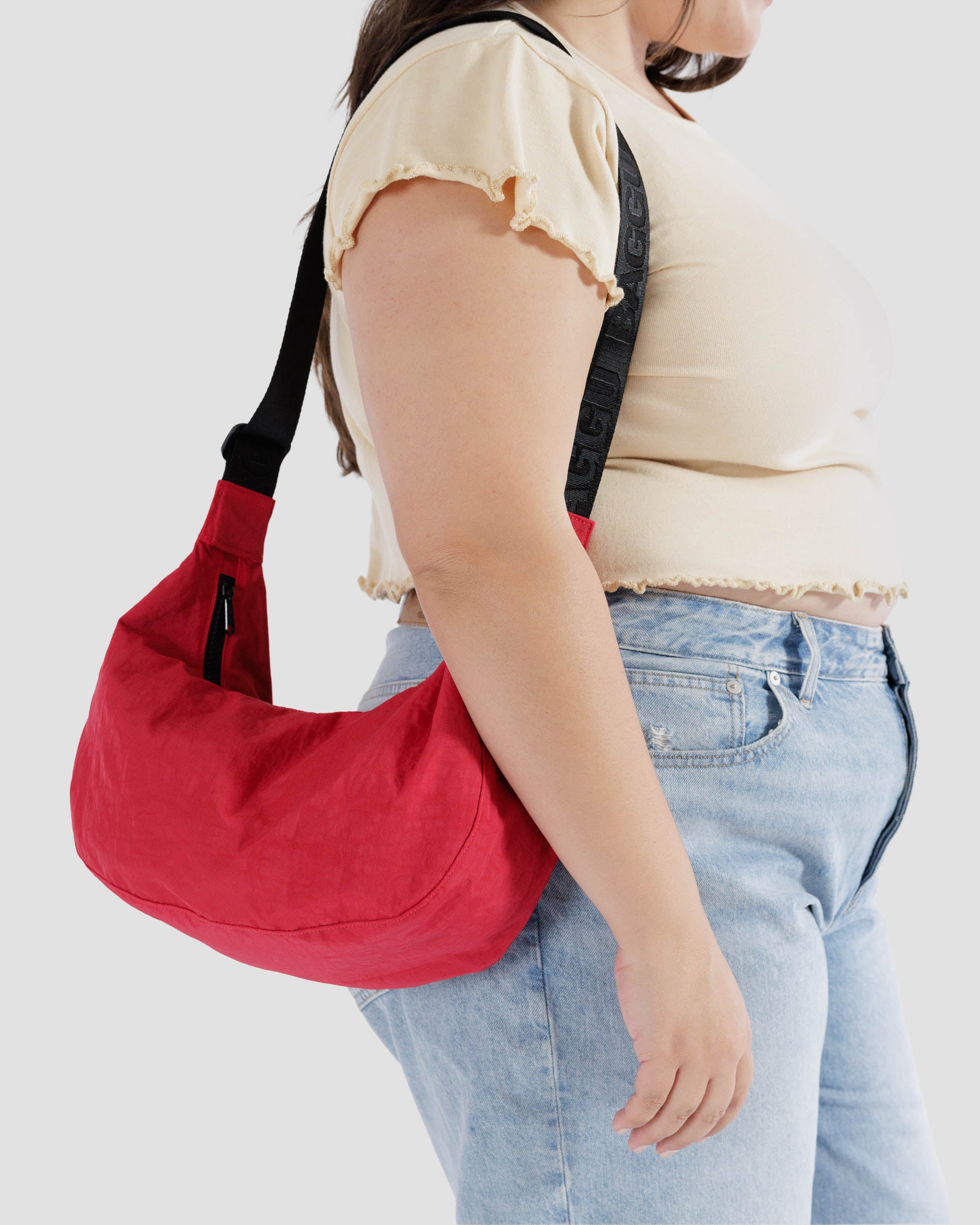 Medium Nylon Crescent Bag in Candy Apple Red