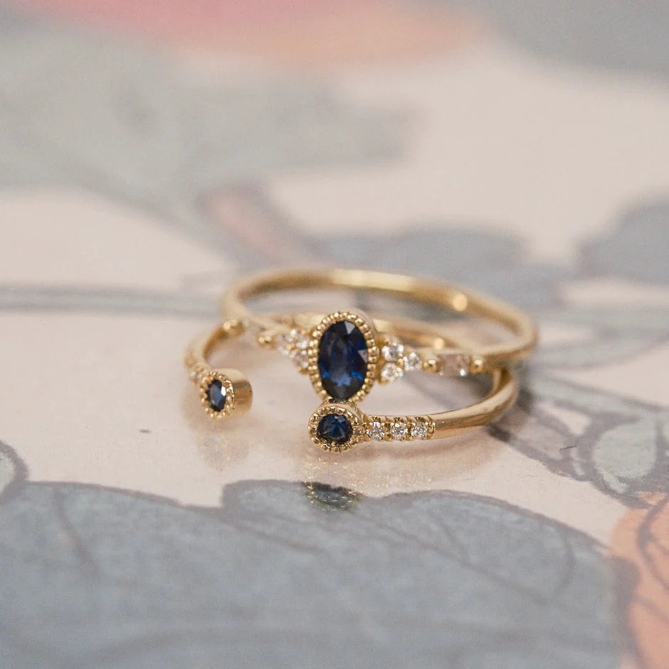 Blue Sapphire Bezel Equilibrium Cuff Ring