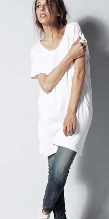 #60 Boxy Tee Dress in White Wash