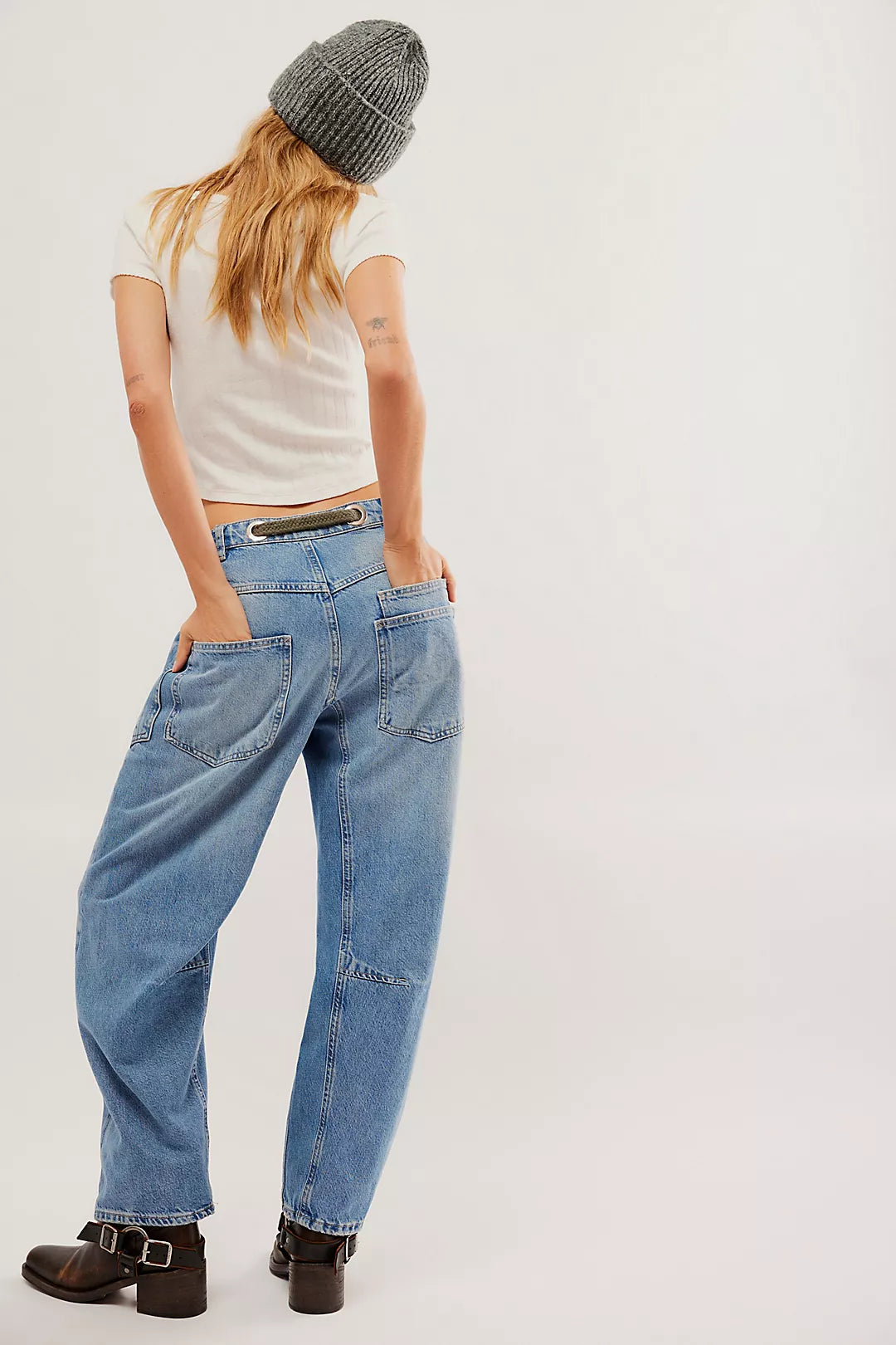 We The Free Moxie Pull-On Barrel Jeans in Truest Blue