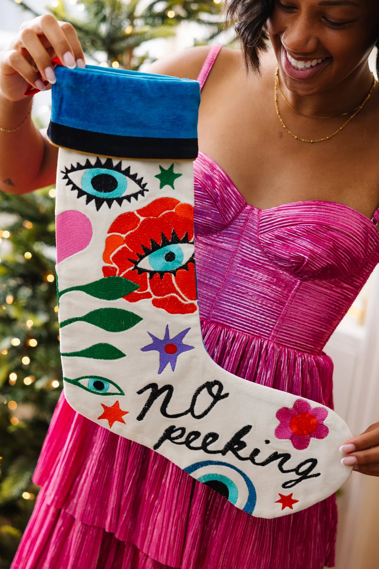 Embroidered Stocking - No Peeking