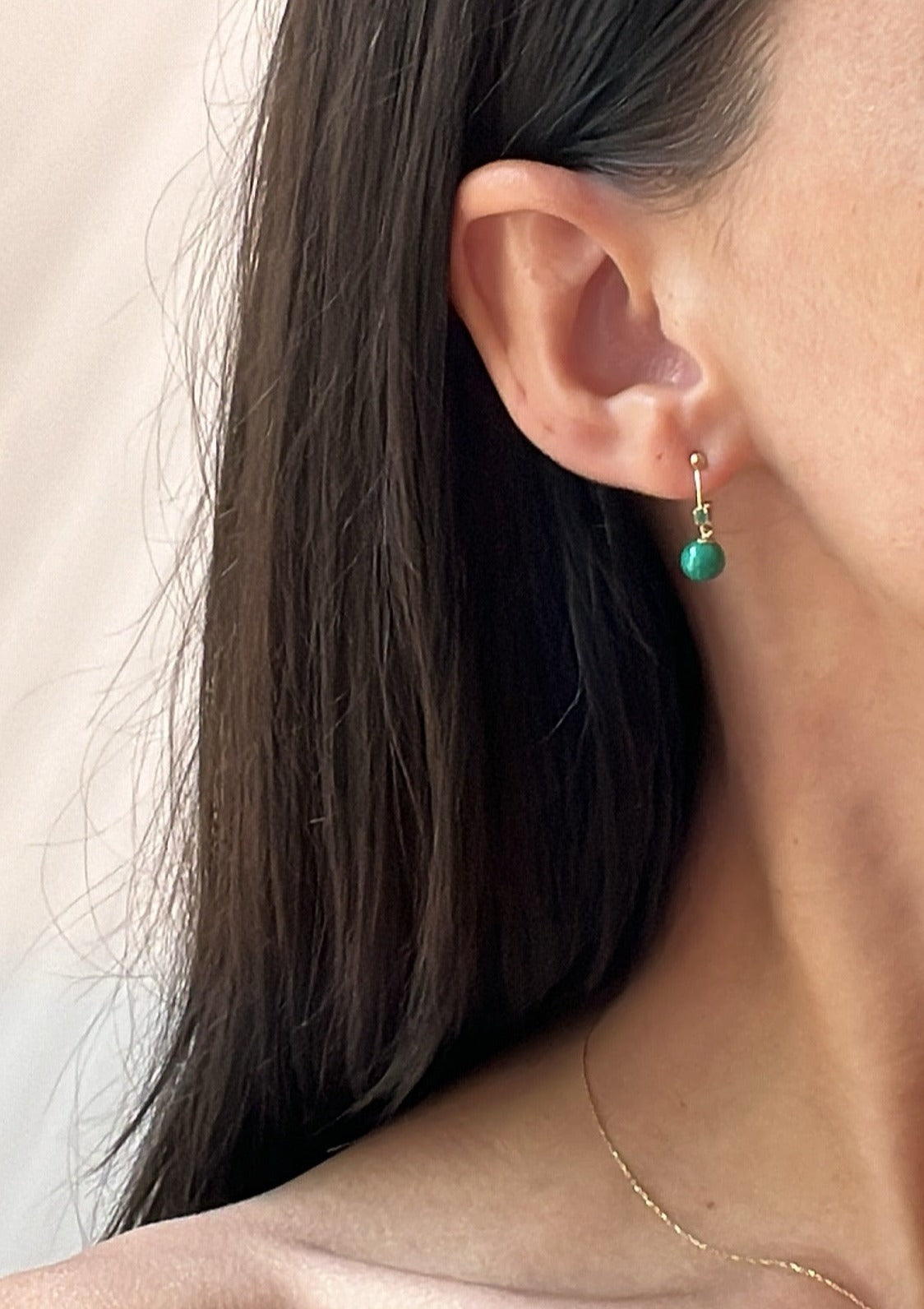 Emerald and Malachite Drop Hoops