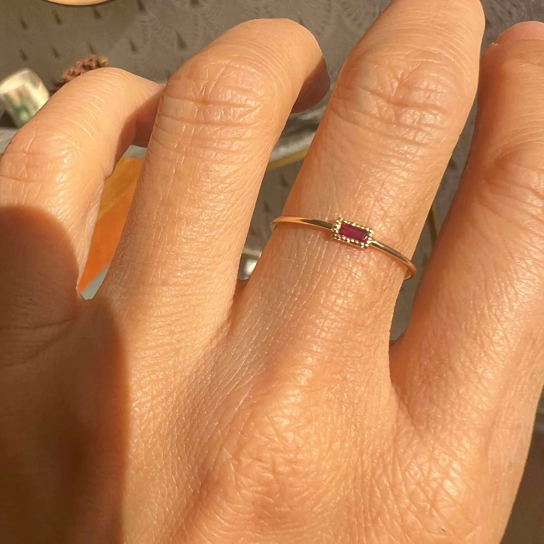 Baguette Ruby Moon Drop Ring