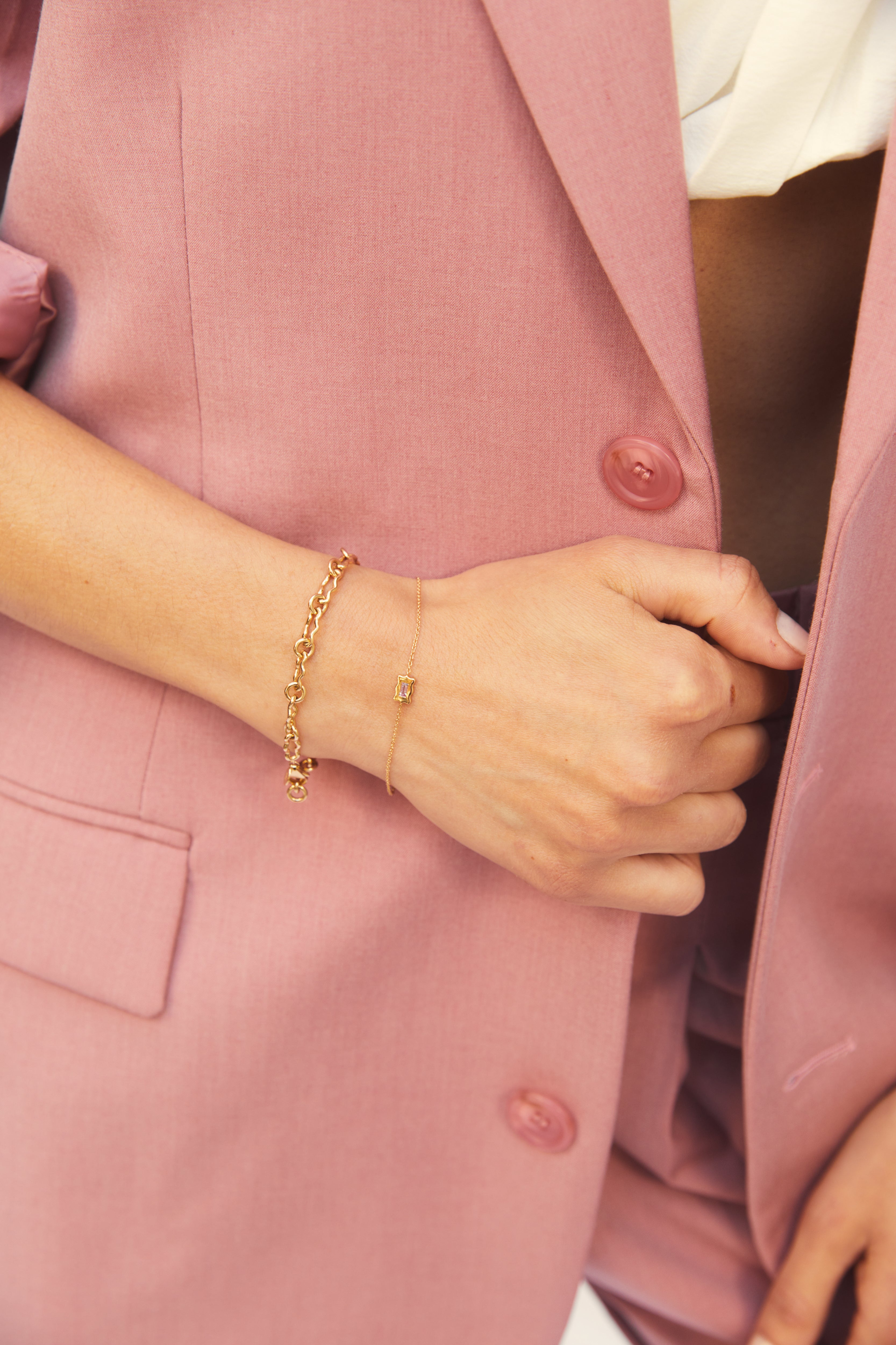 Pink Sapphire Baguette Form Chain Bracelet