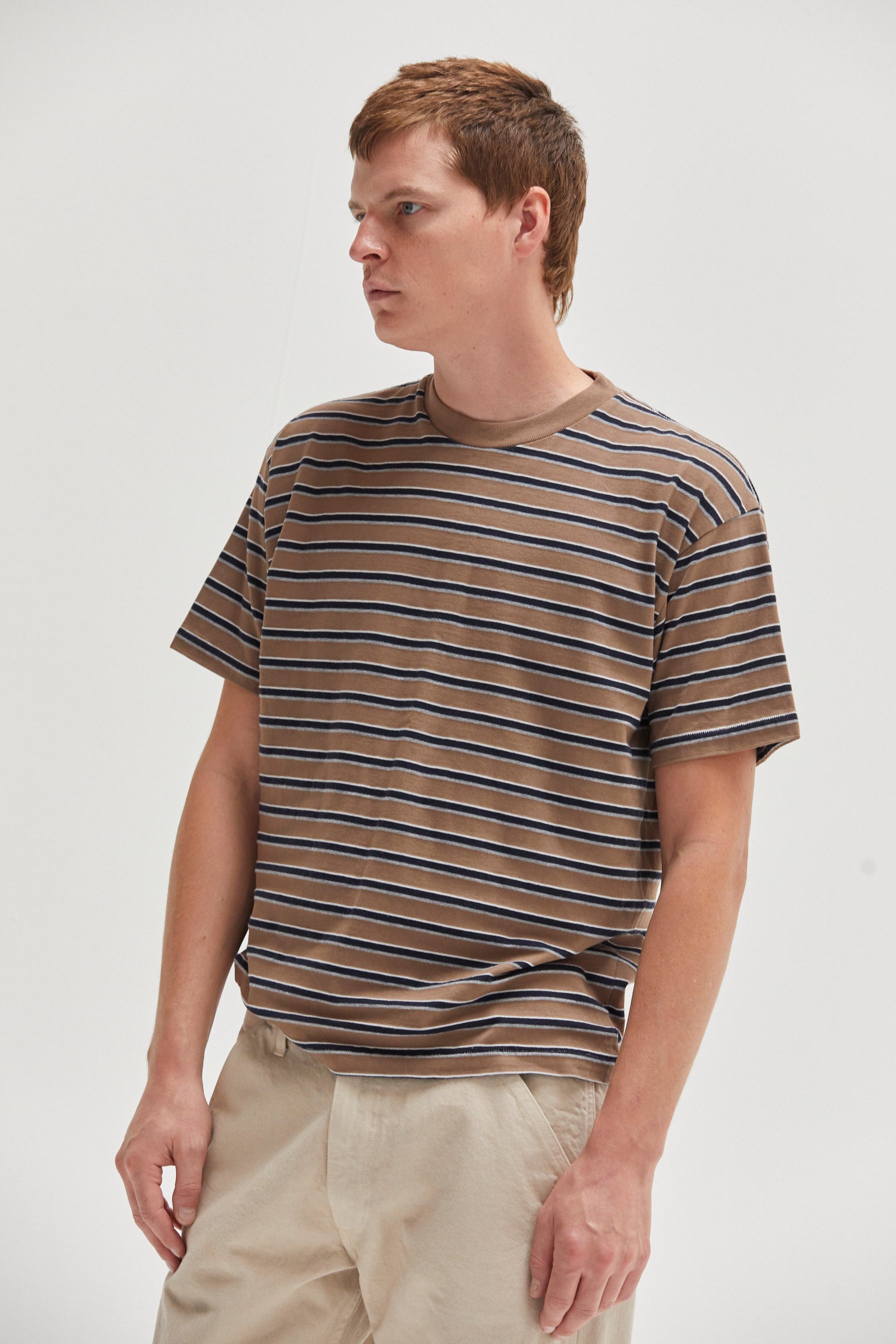 Noah Stripe Tee in Mushroom