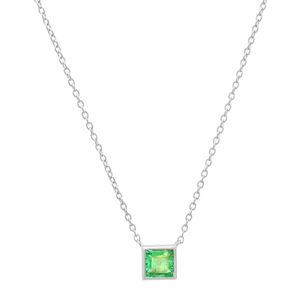 Emerald Bezel Set Solitaire Necklace