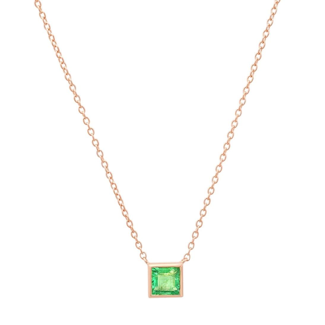 Emerald Bezel Set Solitaire Necklace