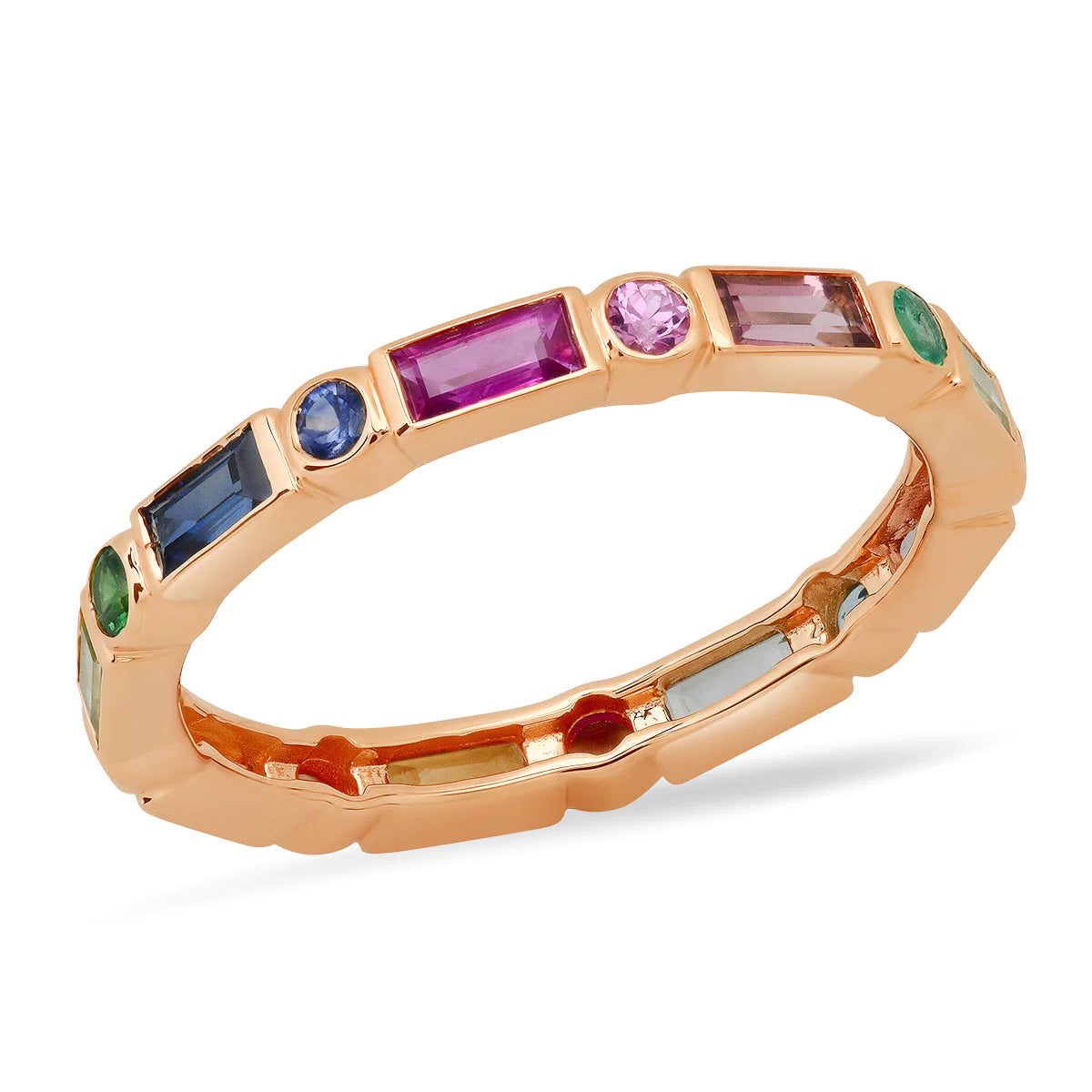 Rainbow Bezel Set Round and Baguette Ring