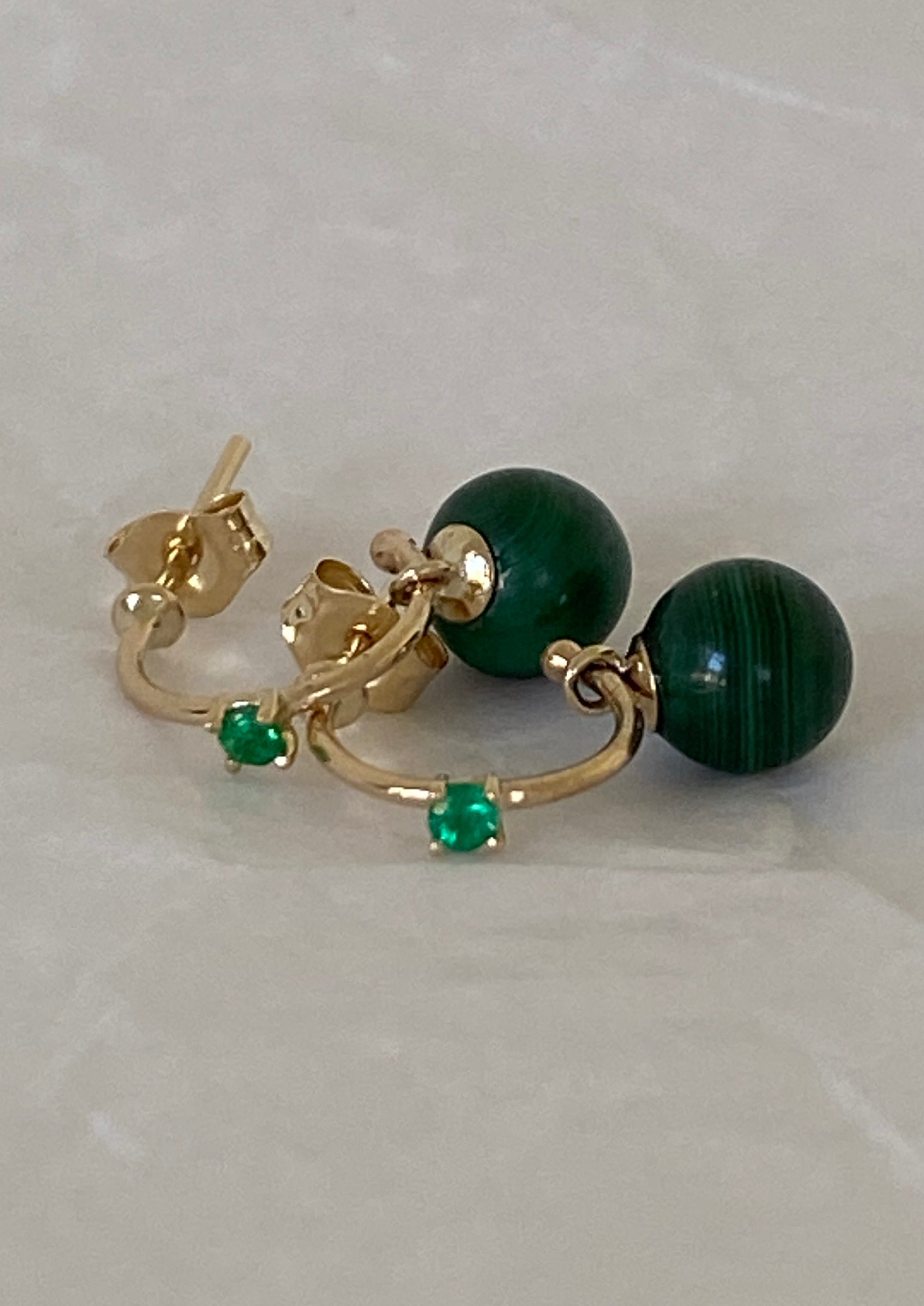 Emerald and Malachite Drop Hoops