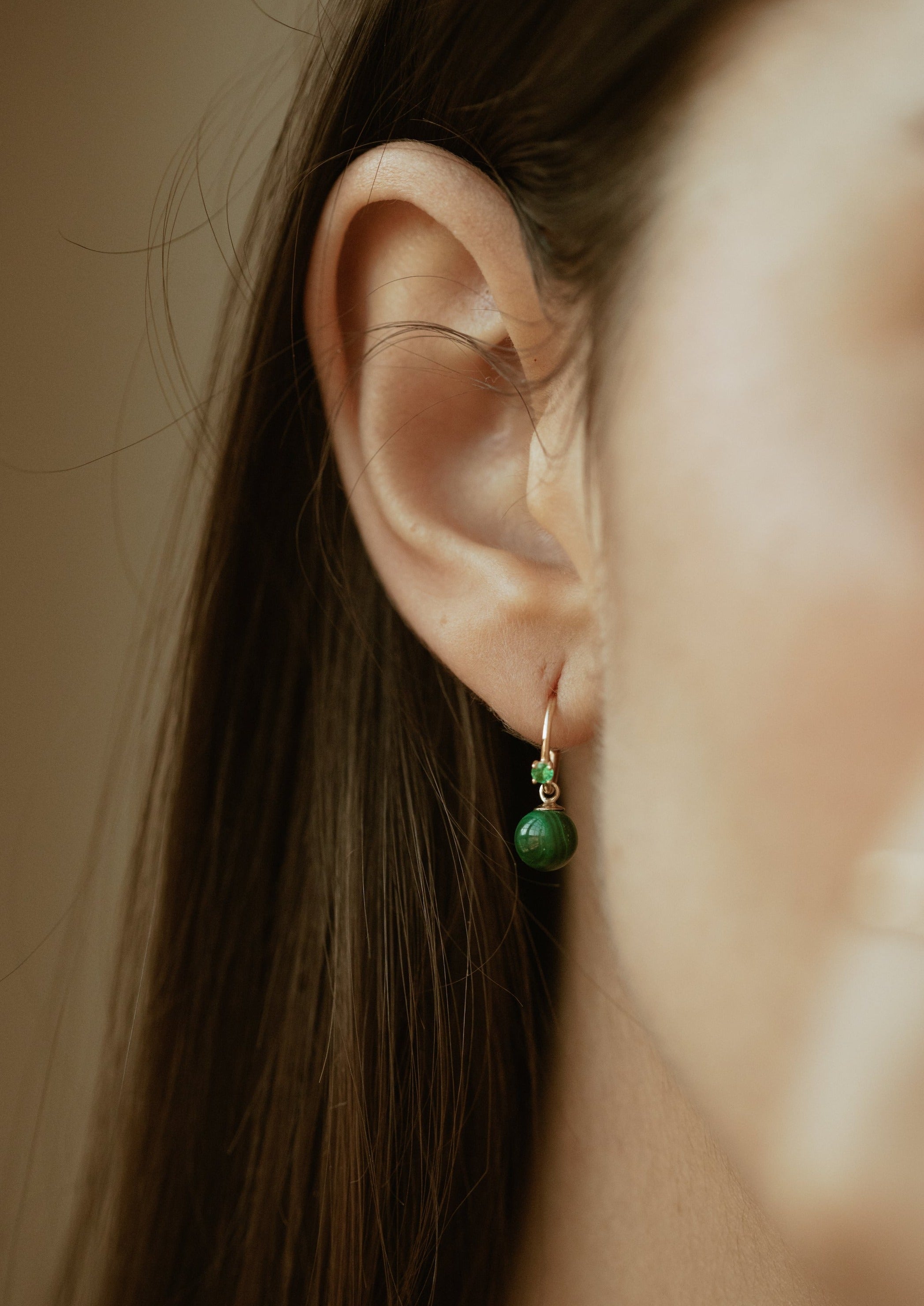 Emerald and Malachite Drop Hoops