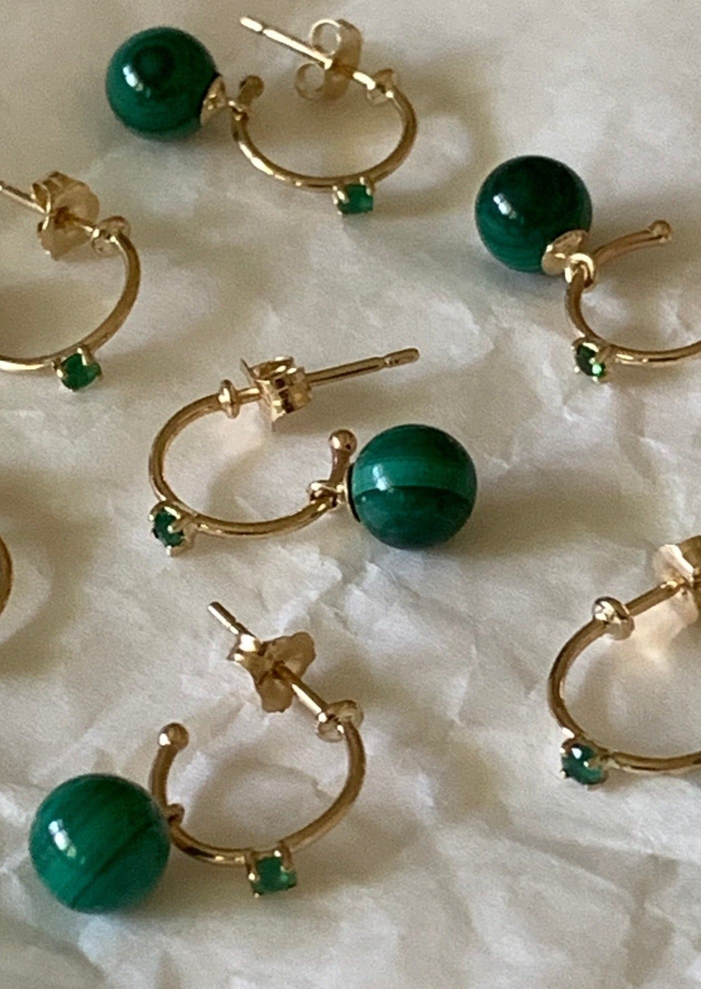 Emerald and Malachite Drop Hoops