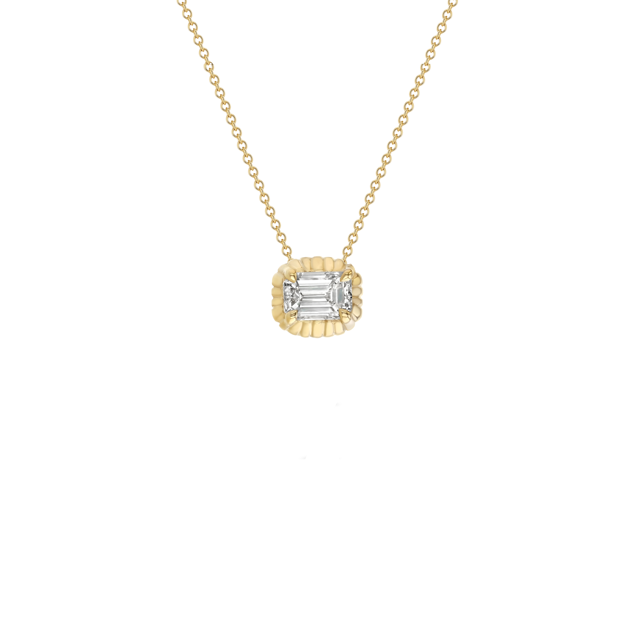 Large Emerald Cut Fluted Pendant Necklace