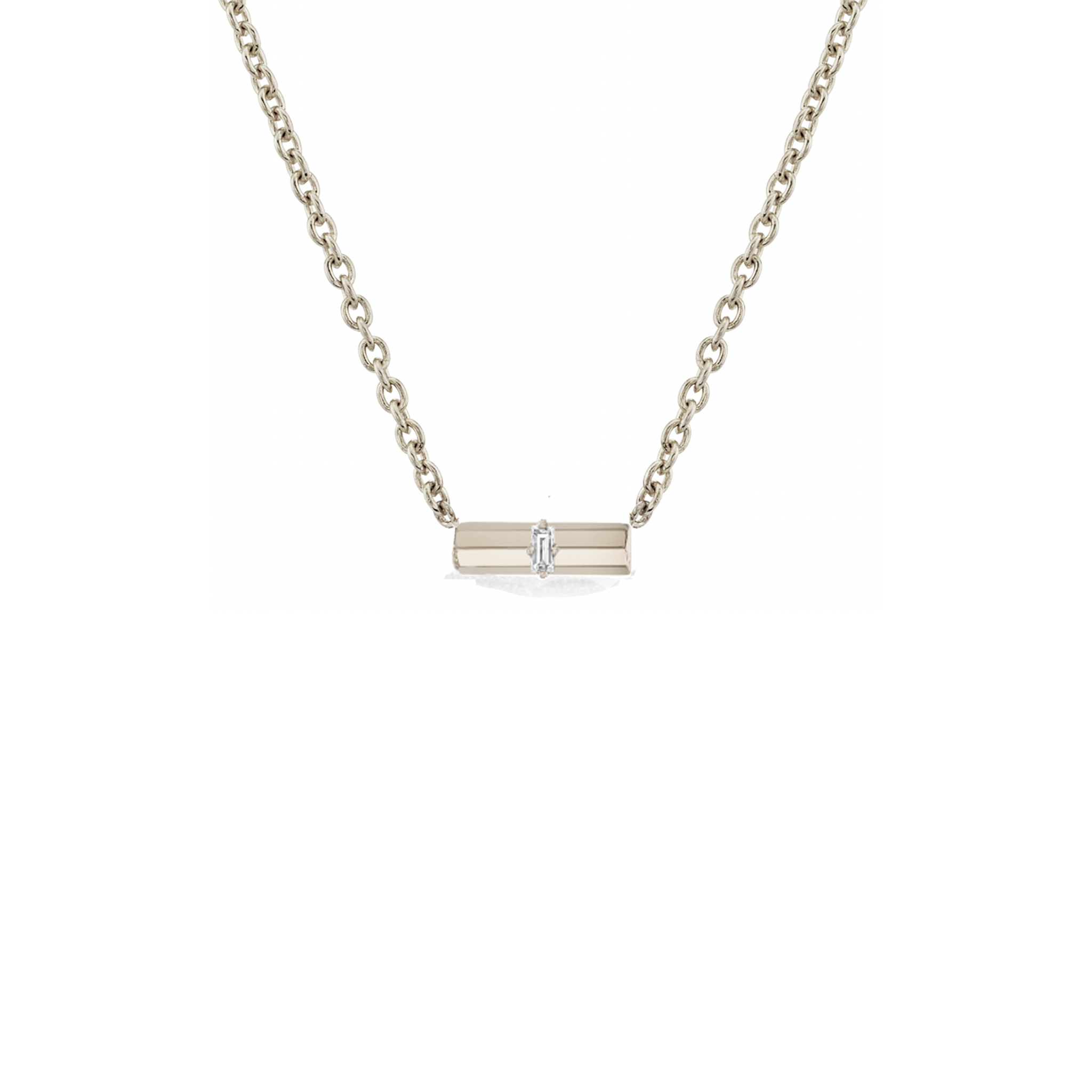 Horizontal Knife Edge Bar Necklace With Baguette