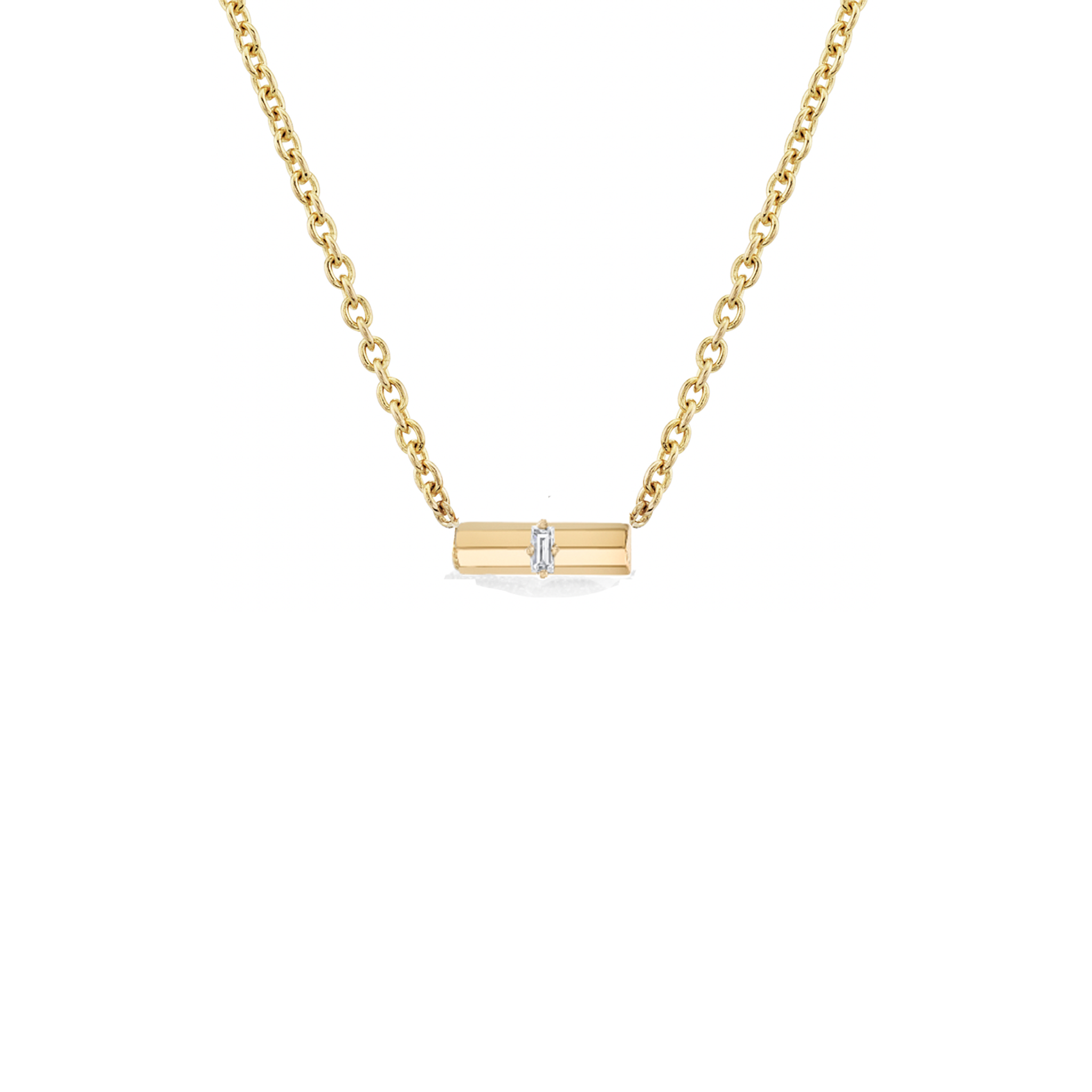 Horizontal Knife Edge Bar Necklace With Baguette