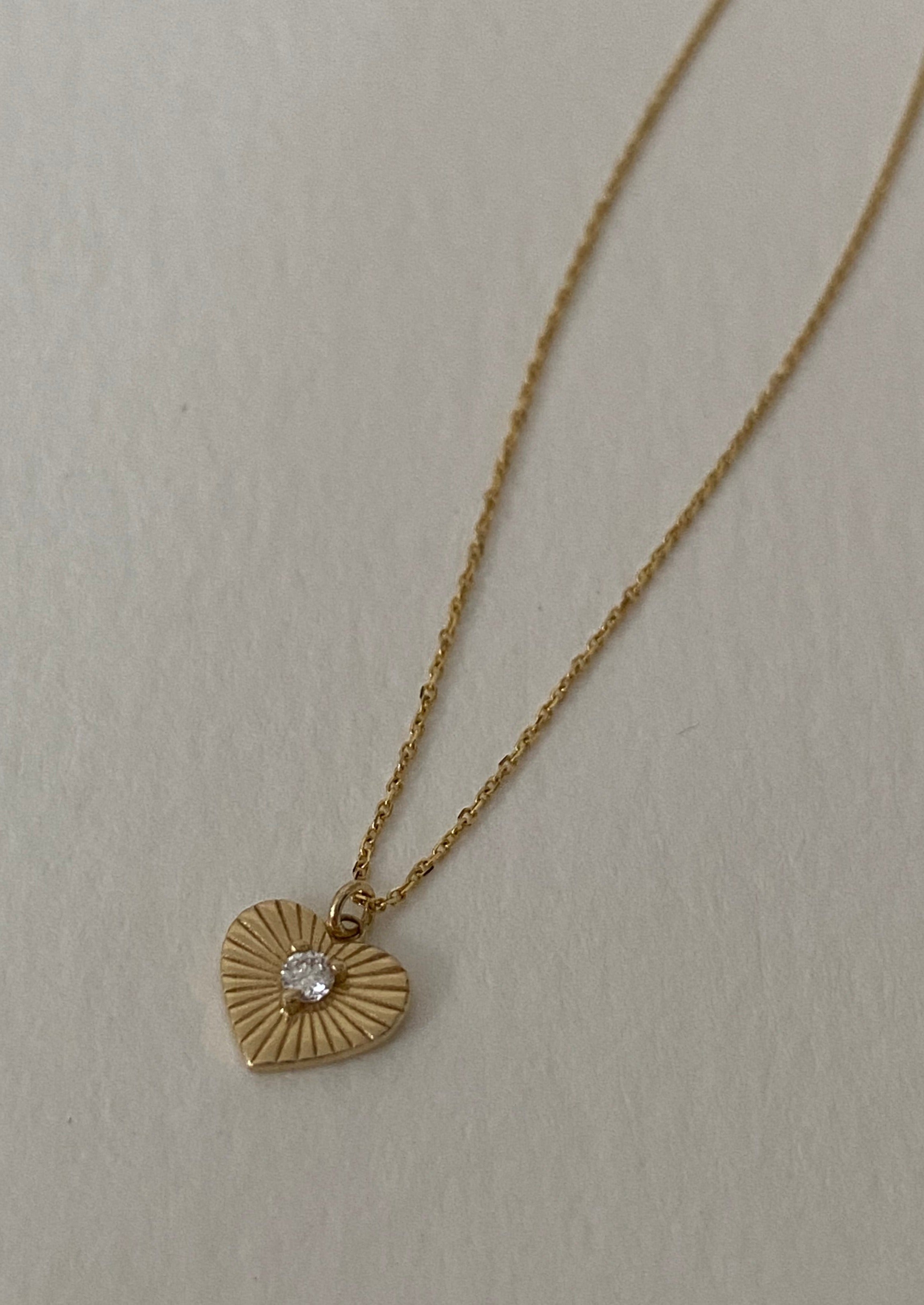 White Diamond Ribbed Heart Necklace