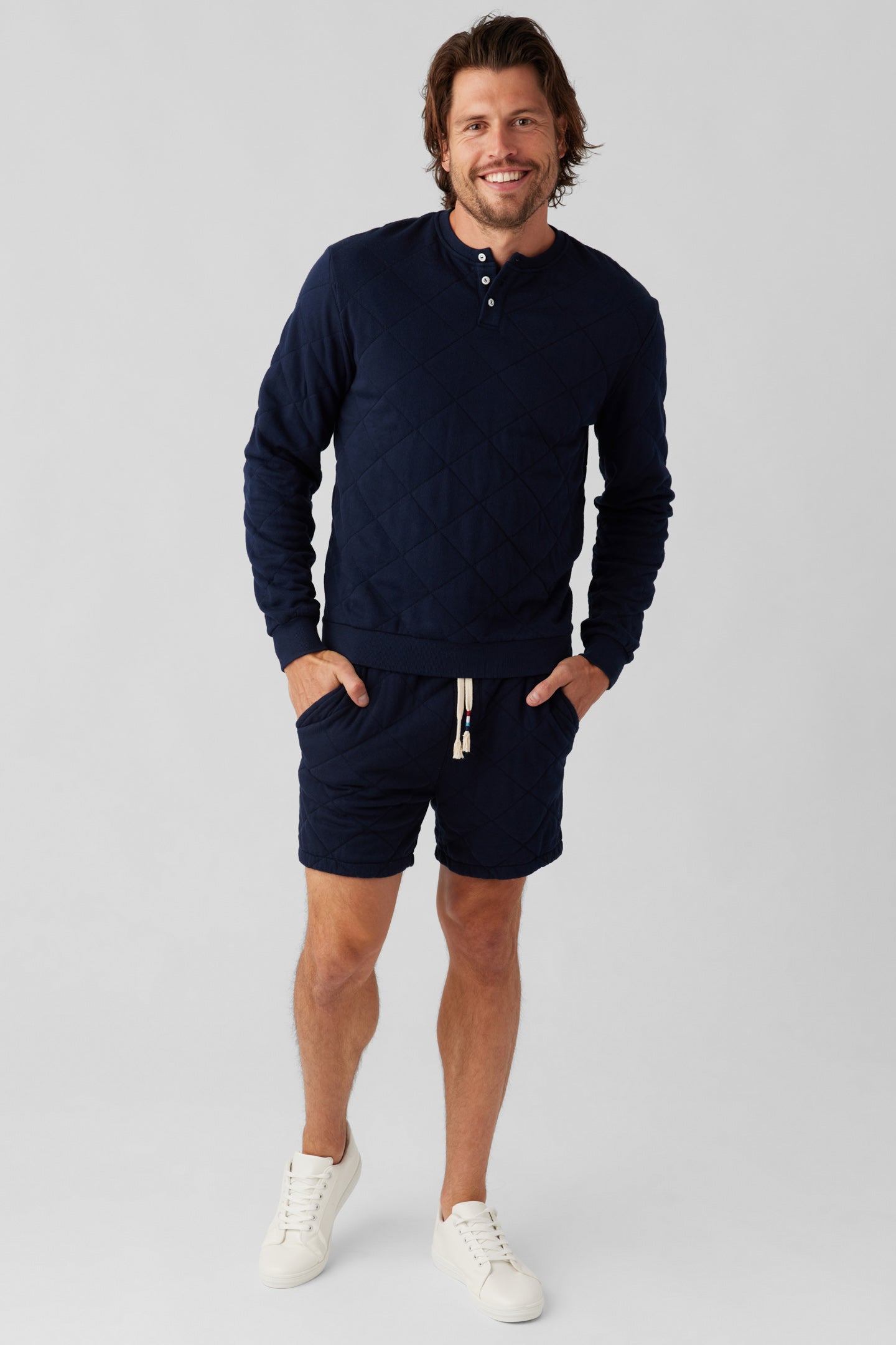 Quilted Long Sleeve Henley Pullover