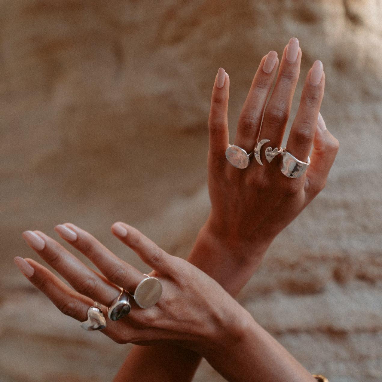 Artemis Silver Moon and Heart Ring