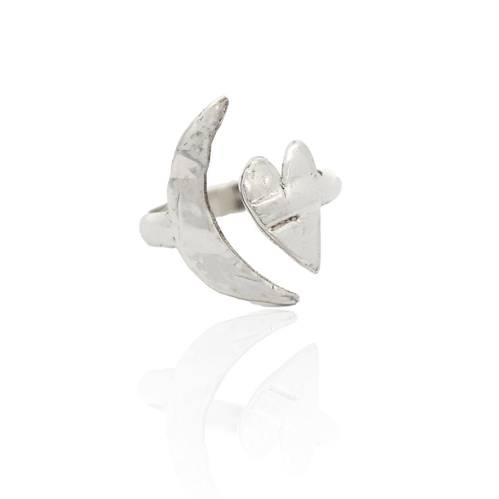 Artemis Silver Moon and Heart Ring