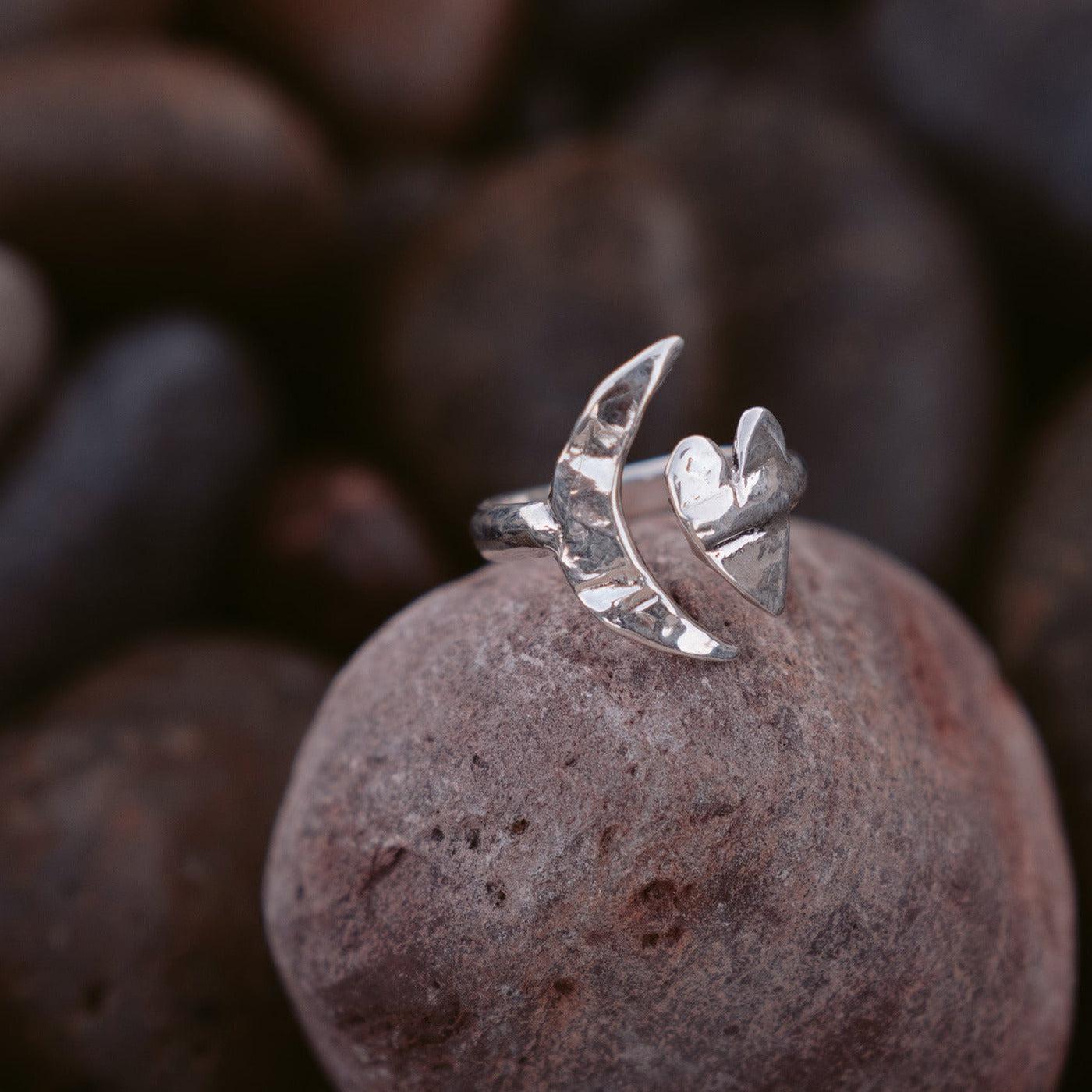 Artemis Silver Moon and Heart Ring