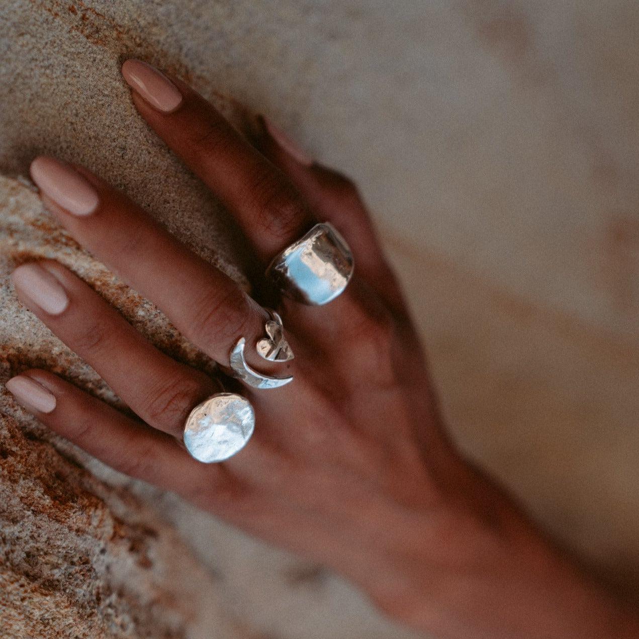 Artemis Silver Moon and Heart Ring