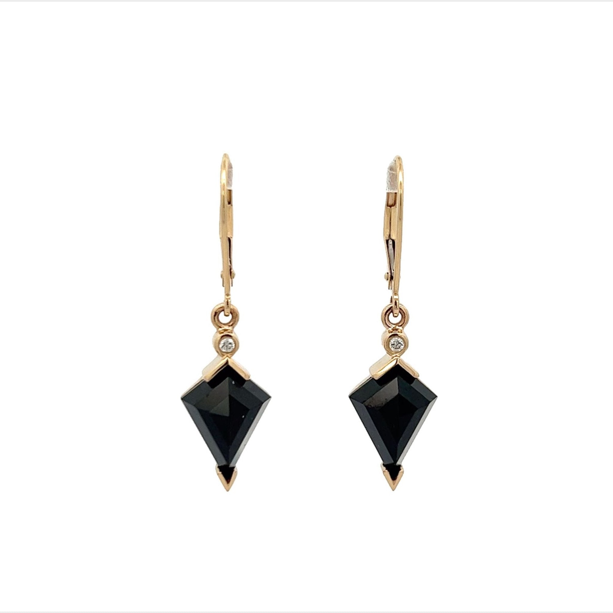 Black Spinel and Diamond Kite Drop Earrings