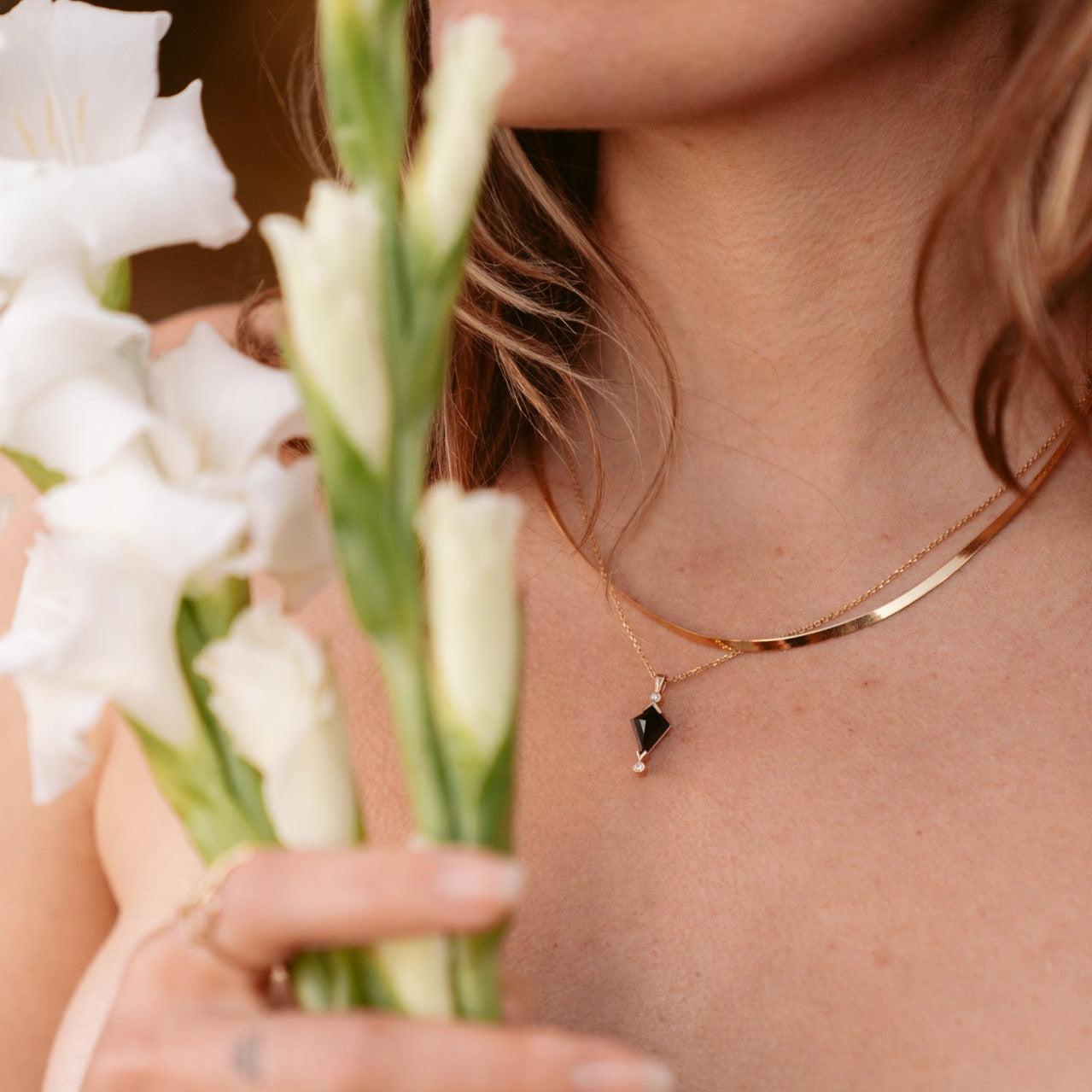 Black Spinel and Diamond Kite Necklace