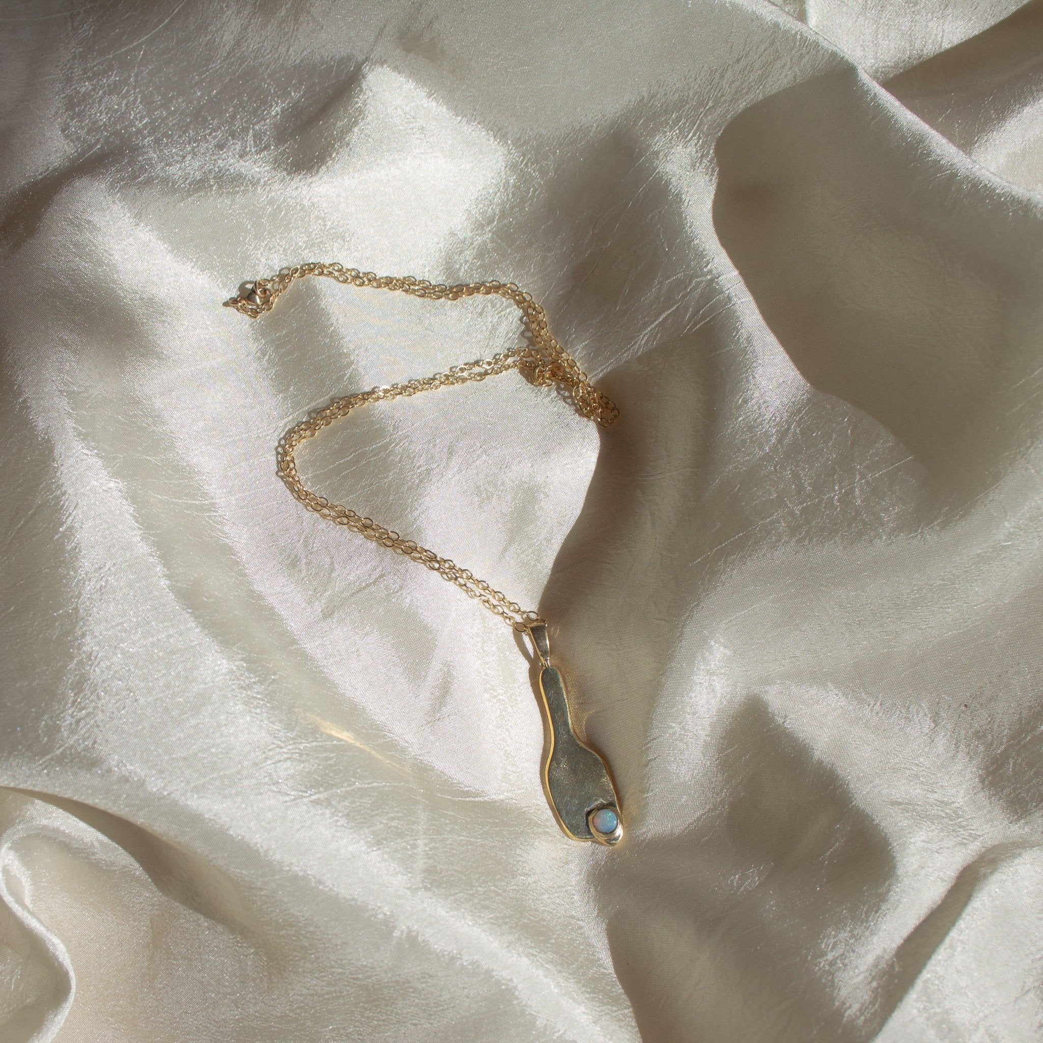 Broken Vessel Necklace - Modernist Gold Opal Pendant