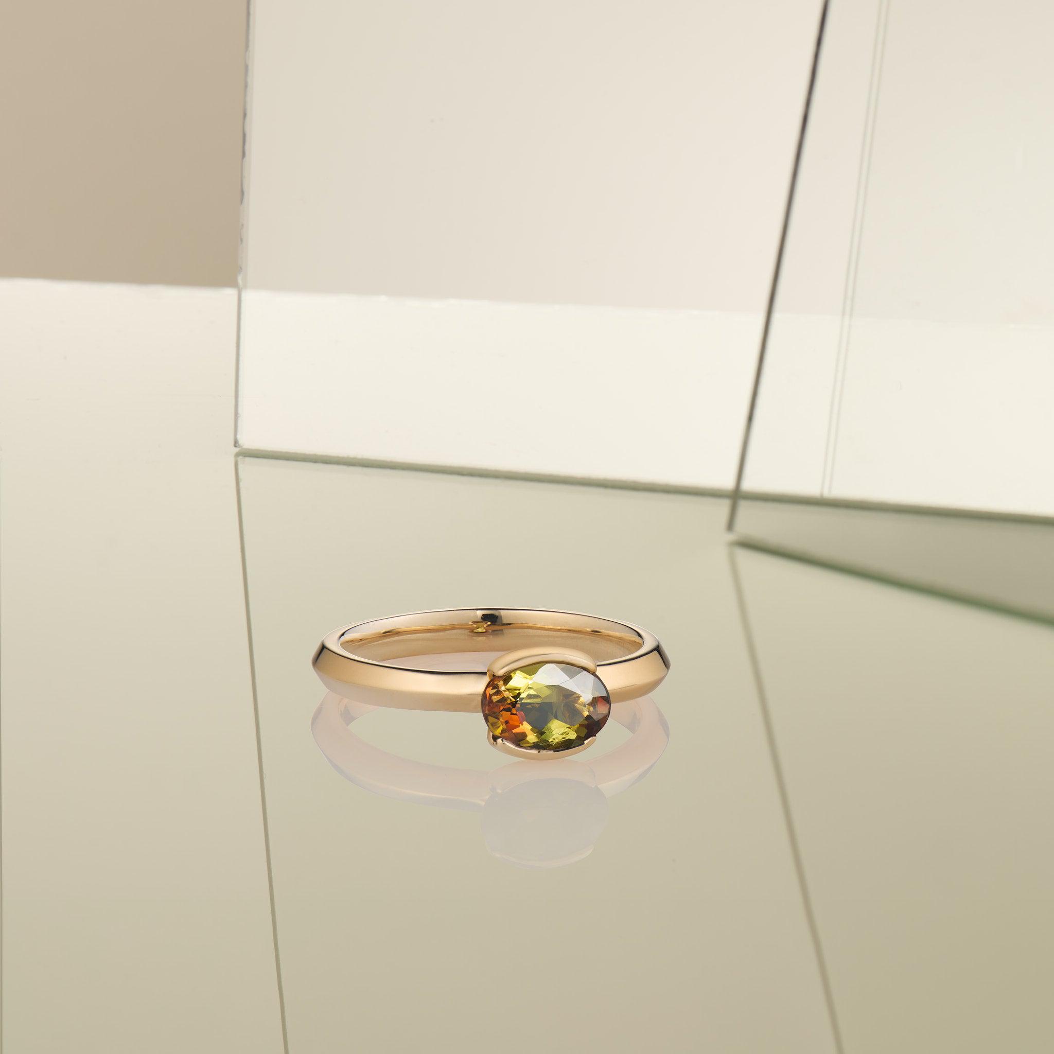 Color Changing Andalusite Half Bezel Ring