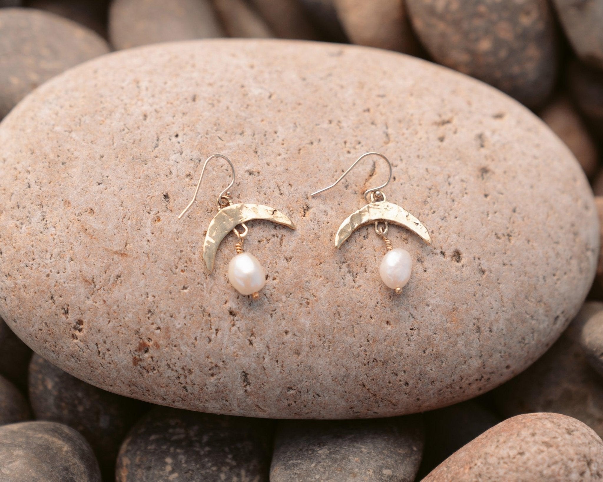 Cressida Gold Pearl Moon Earrings