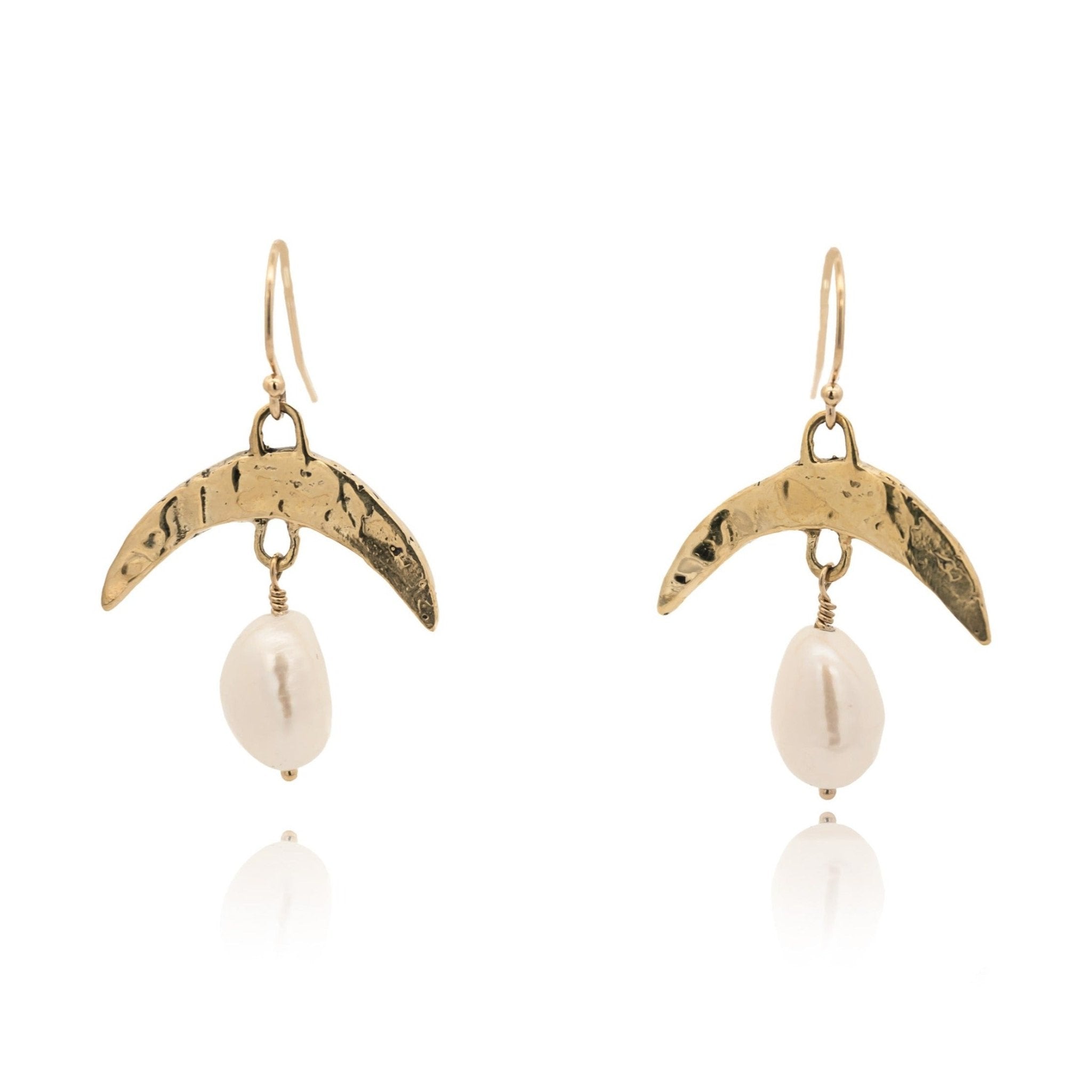 Cressida Gold Pearl Moon Earrings