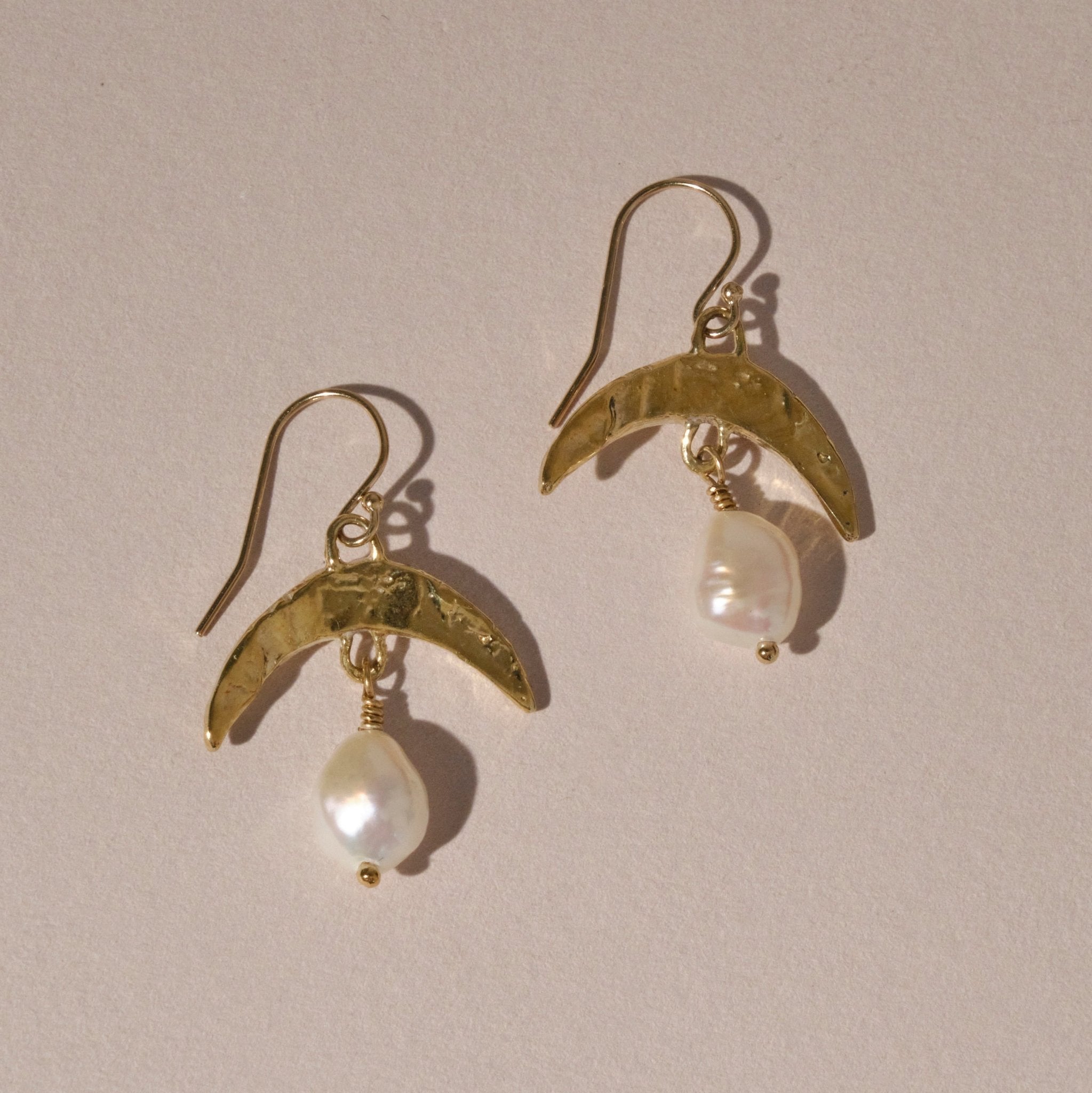 Cressida Gold Pearl Moon Earrings