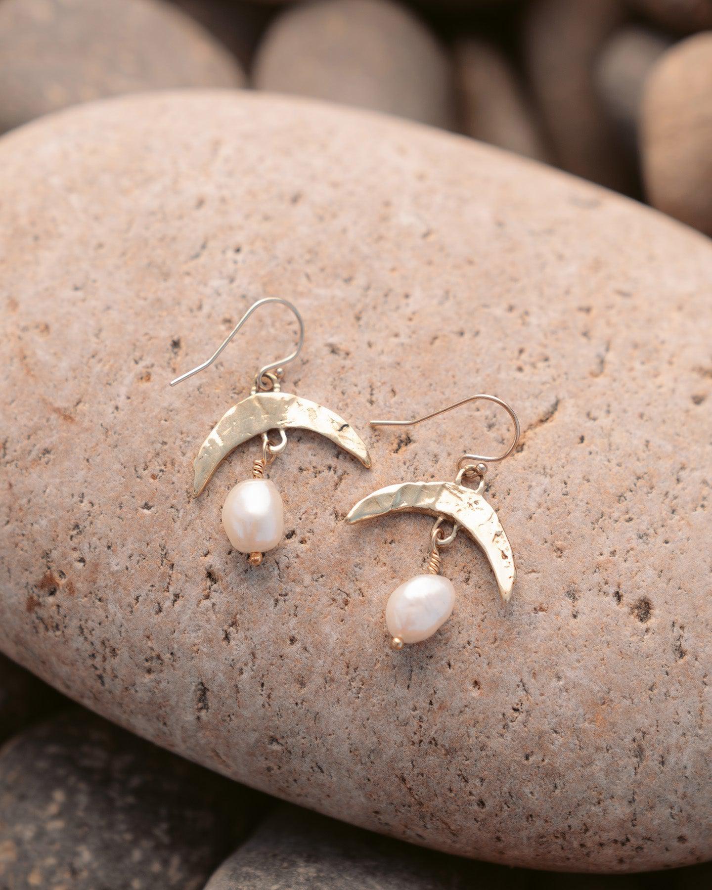 Cressida Gold Pearl Moon Earrings