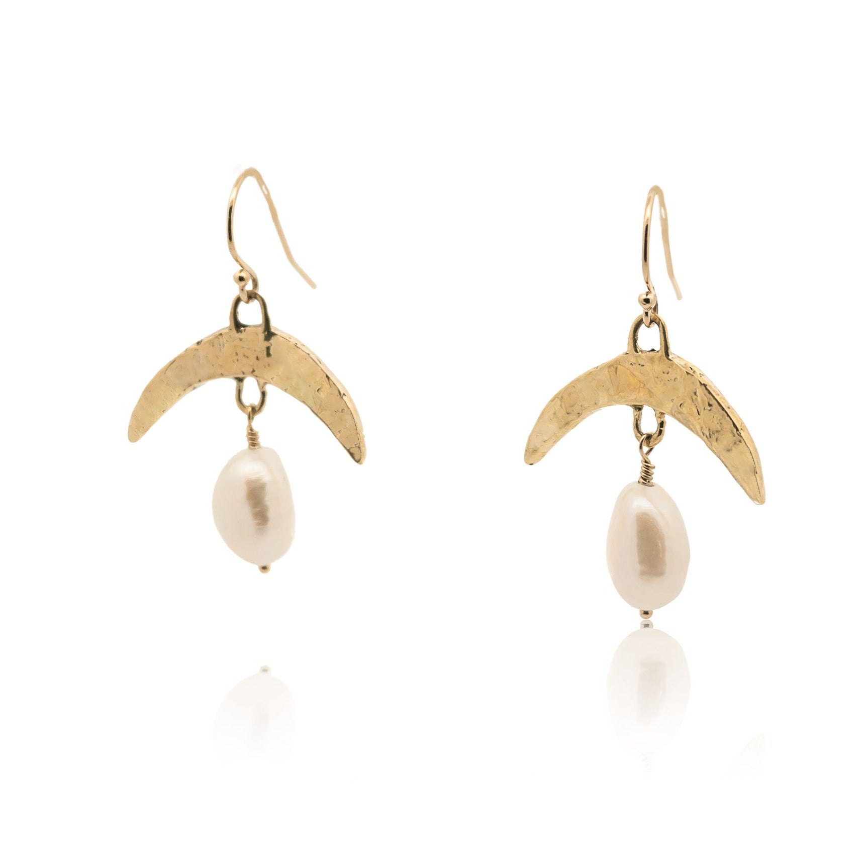 Cressida Gold Pearl Moon Earrings