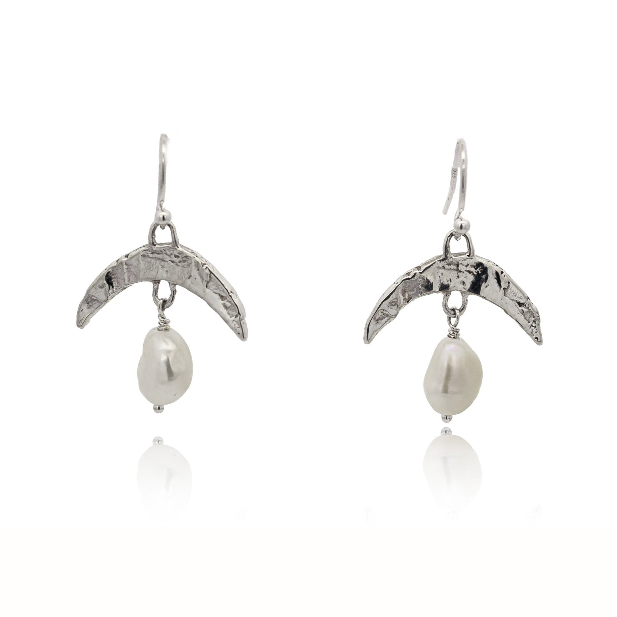 Cressida Silver Pearl Moon Earrings