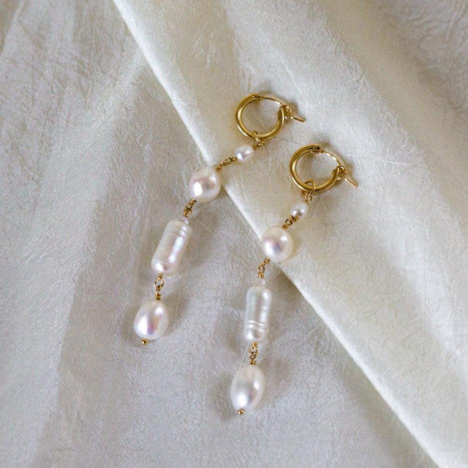 Pearl Hoop Drop Earrings