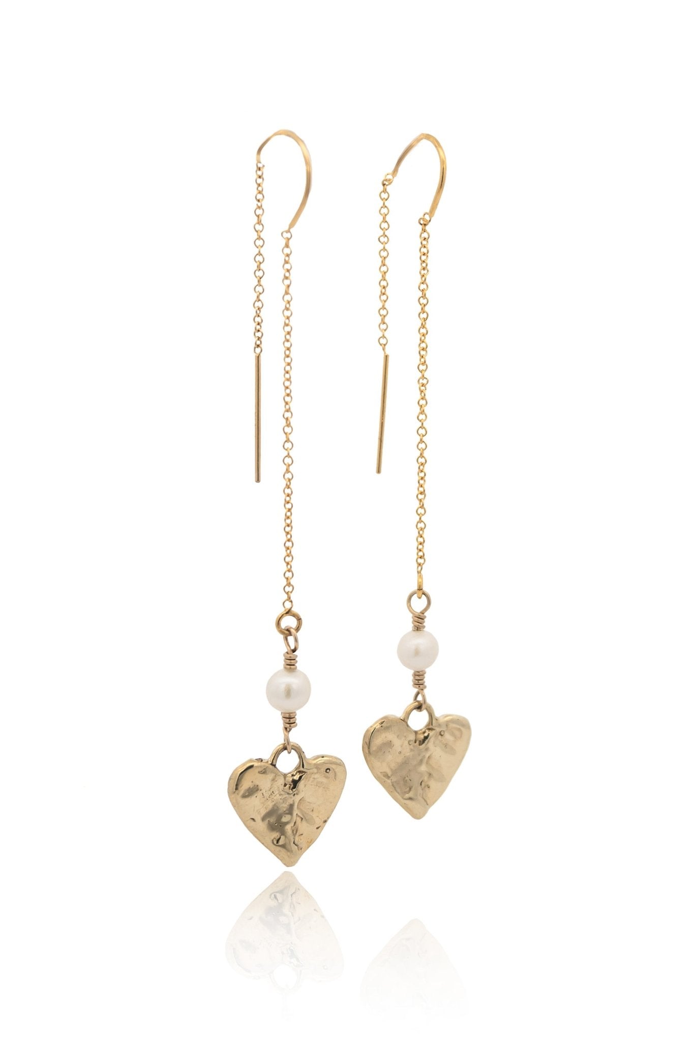 Rhiannon Gold Pearl Heart Threader Earrings