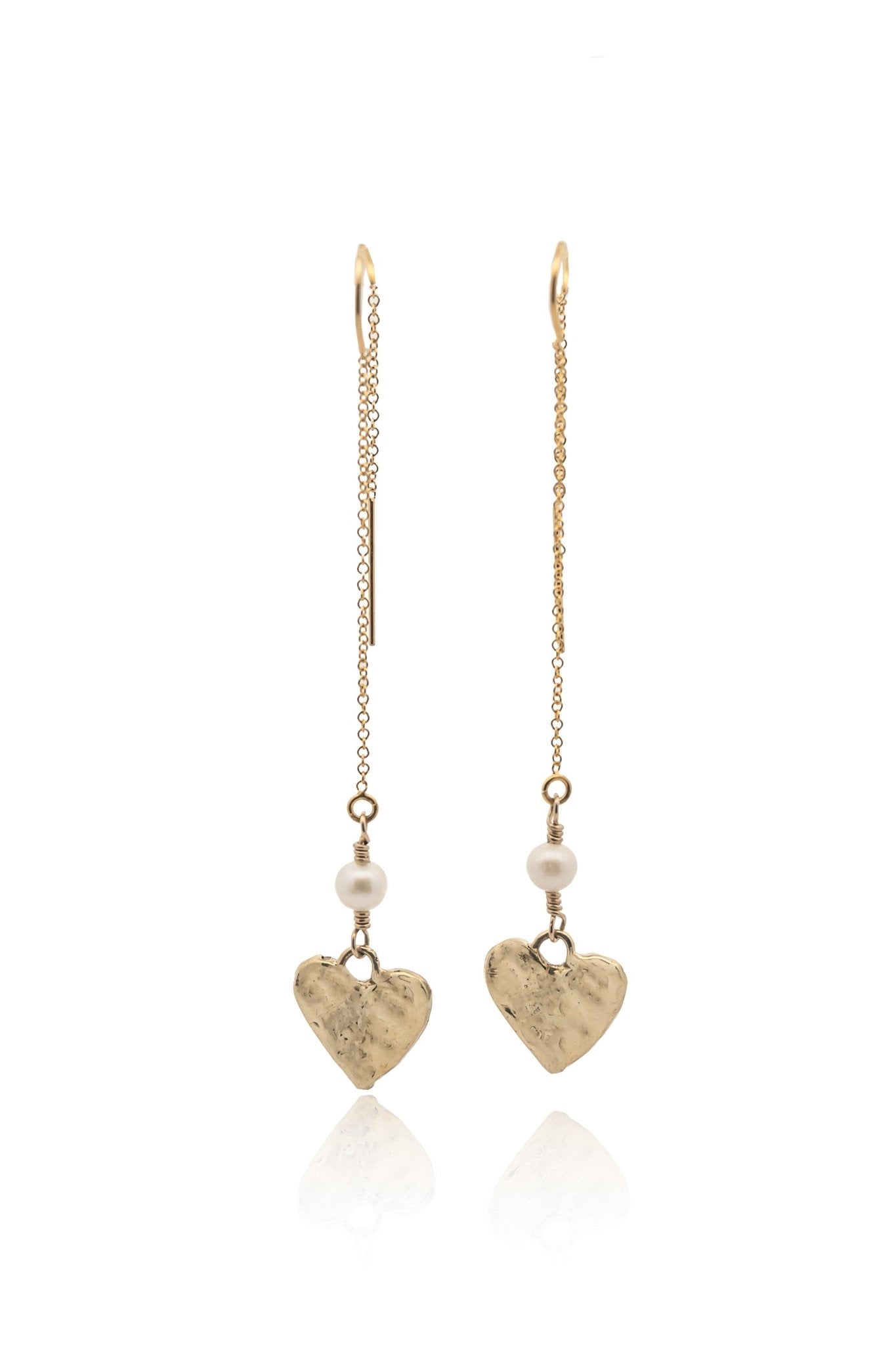 Rhiannon Gold Pearl Heart Threader Earrings