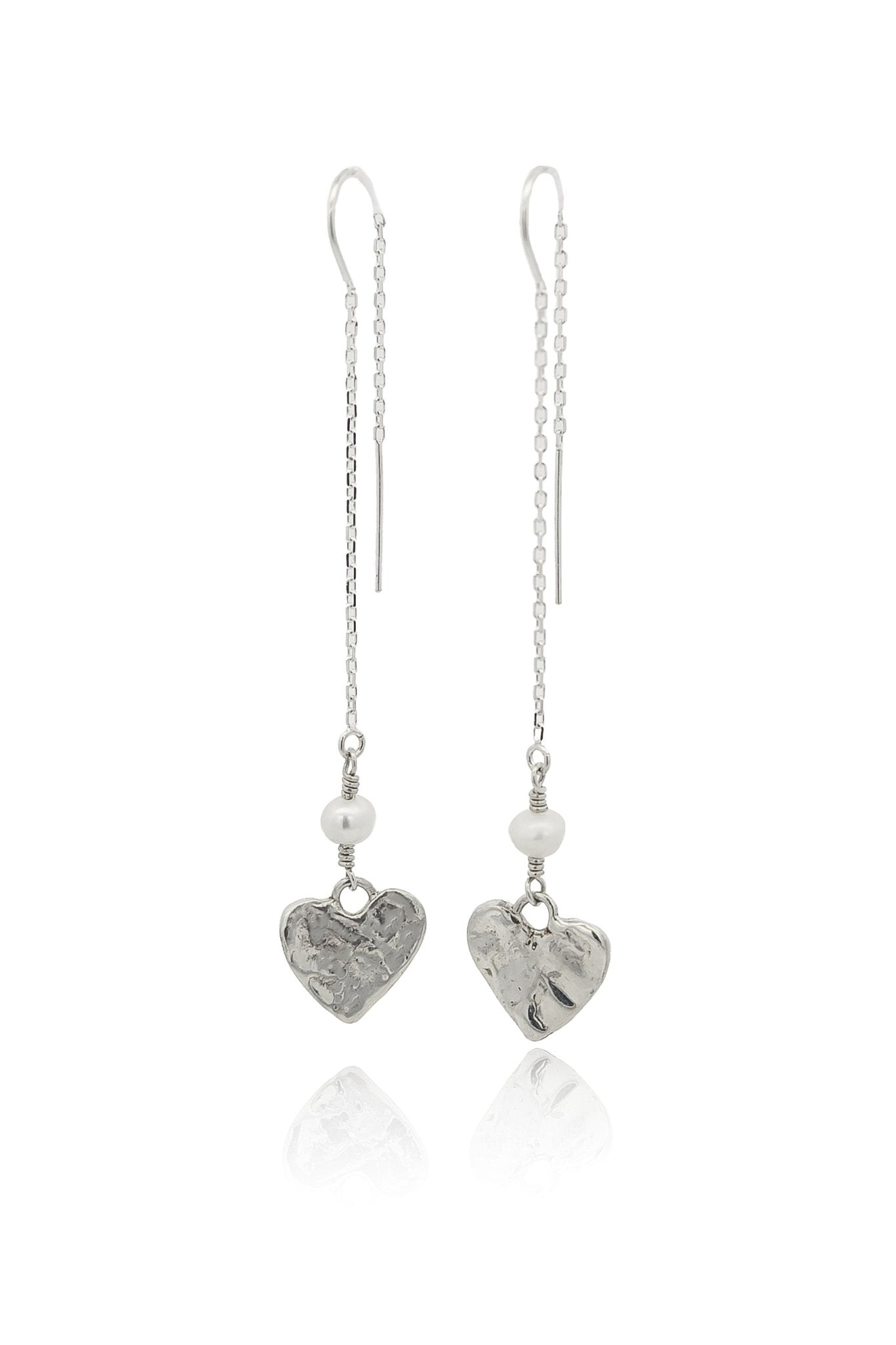 Rhiannon Silver Pearl Heart Threaders Earrings