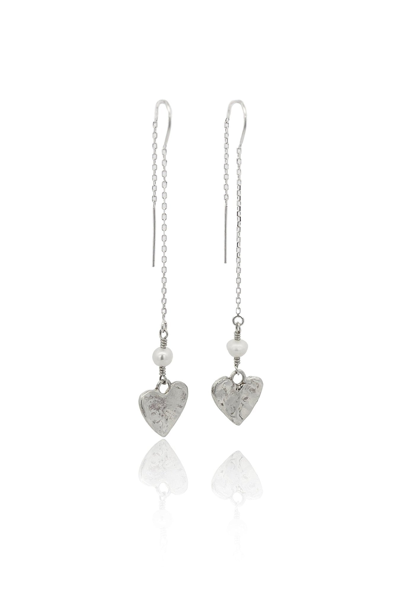 Rhiannon Silver Pearl Heart Threaders Earrings