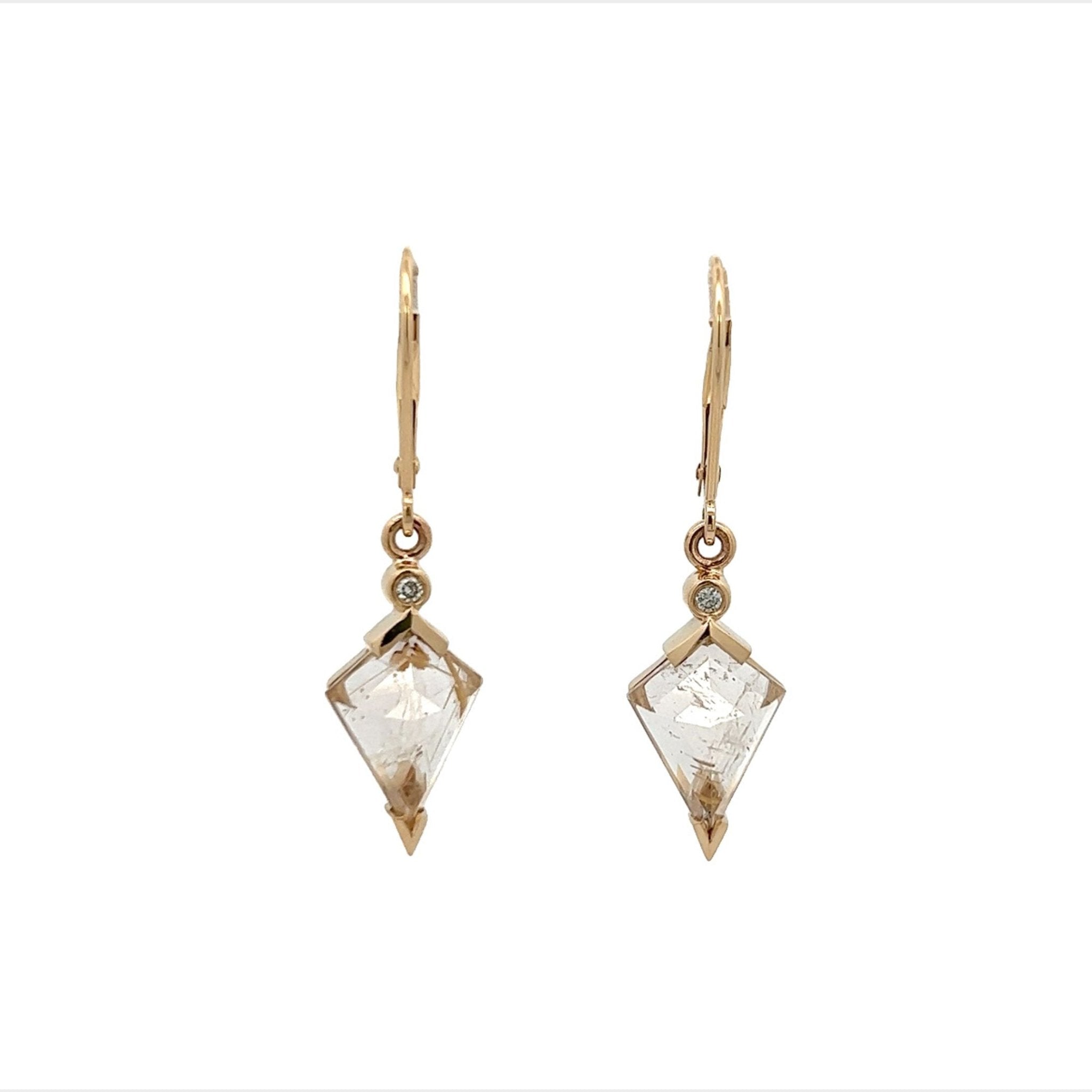 Rutilated Quartz and Diamond Kite Drop Earrings