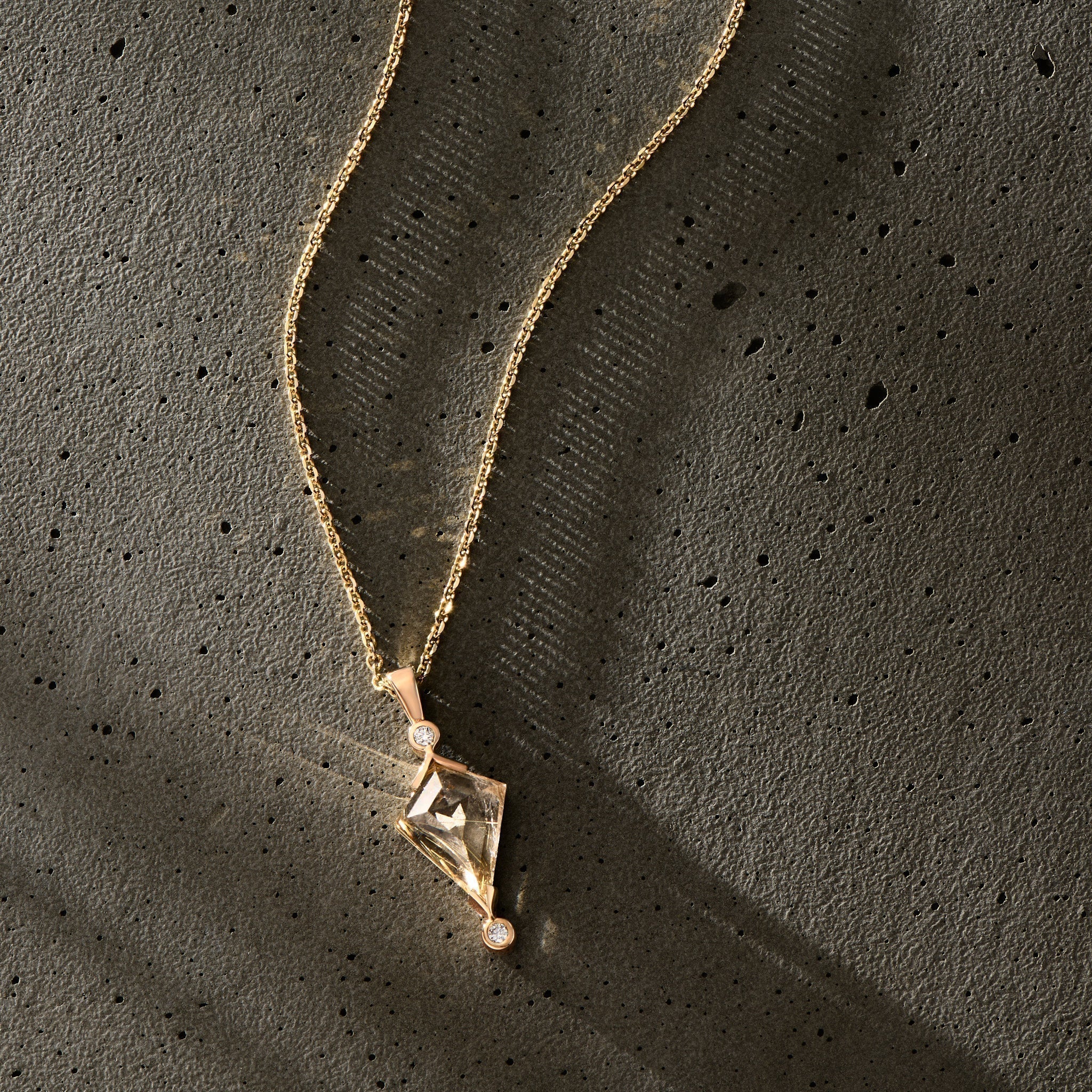 Rutilated Quartz and Diamond Kite Necklace