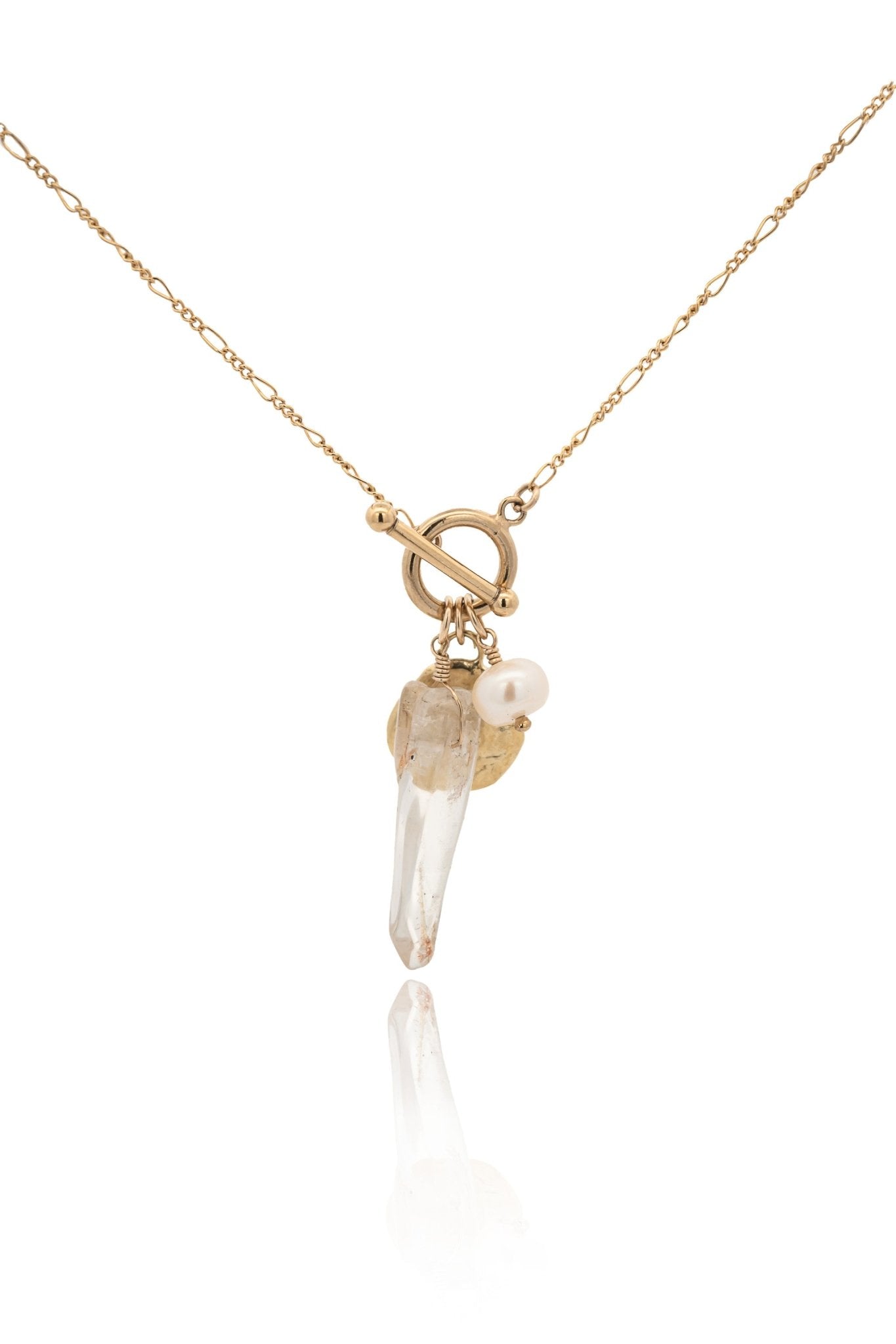 Selene Gold Charm Necklace with Pearl and Crystal