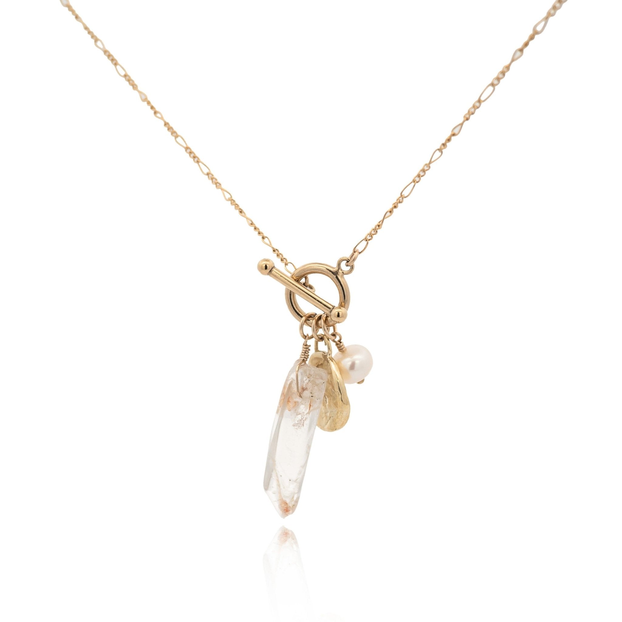 Selene Gold Charm Necklace with Pearl and Crystal