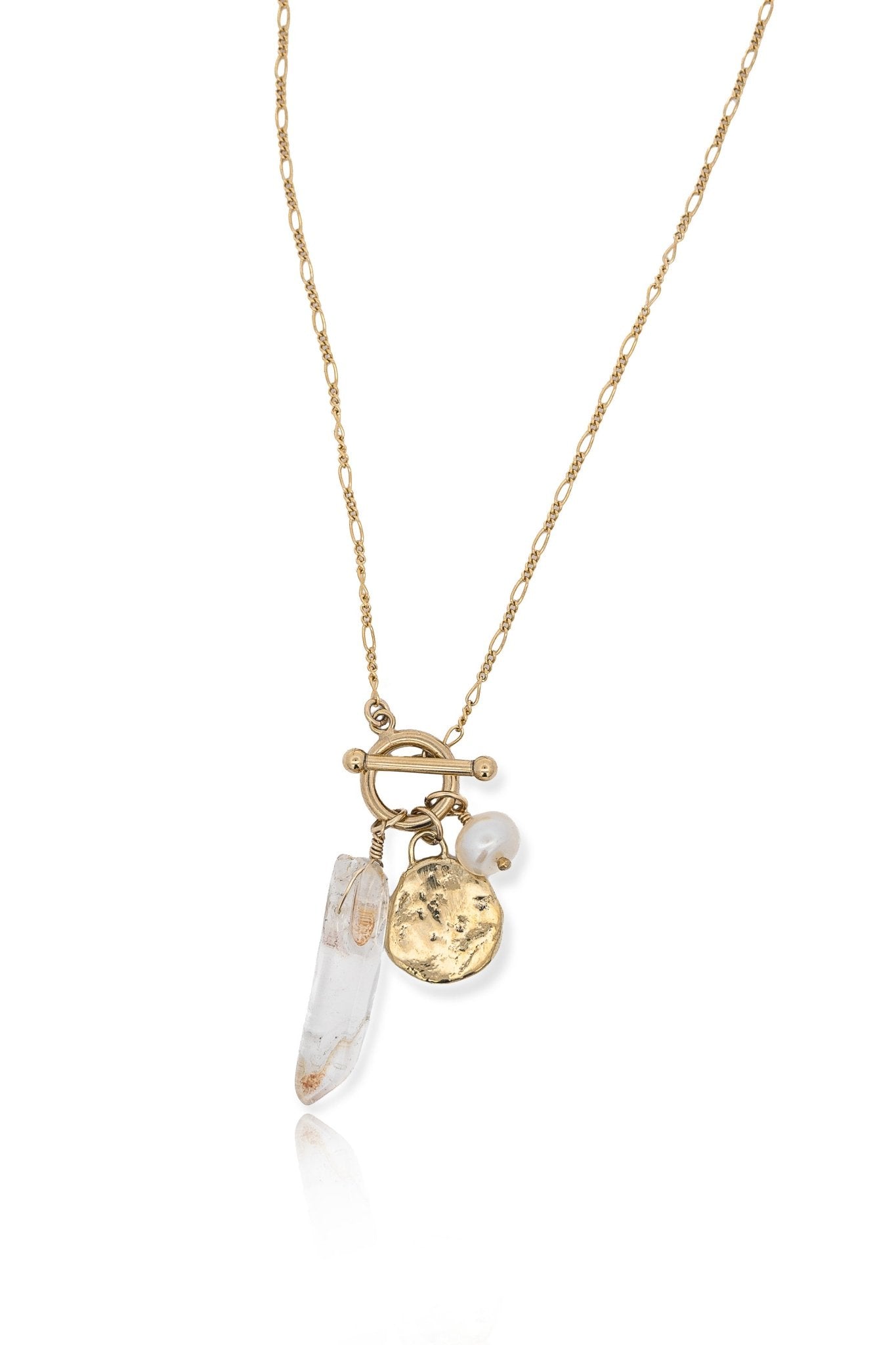 Selene Gold Charm Necklace with Pearl and Crystal