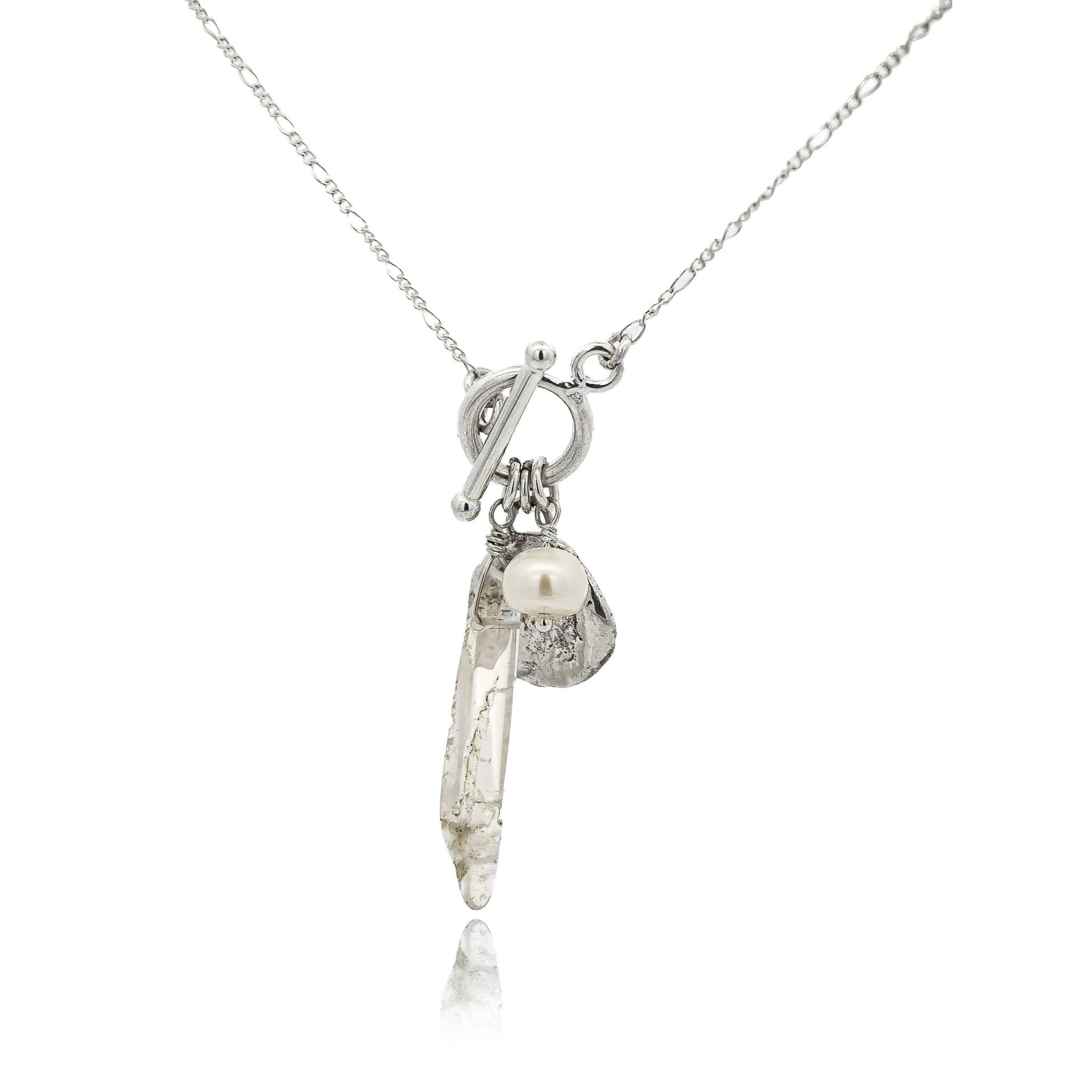 Selene Silver Charm Necklace with Pearl and Crystal