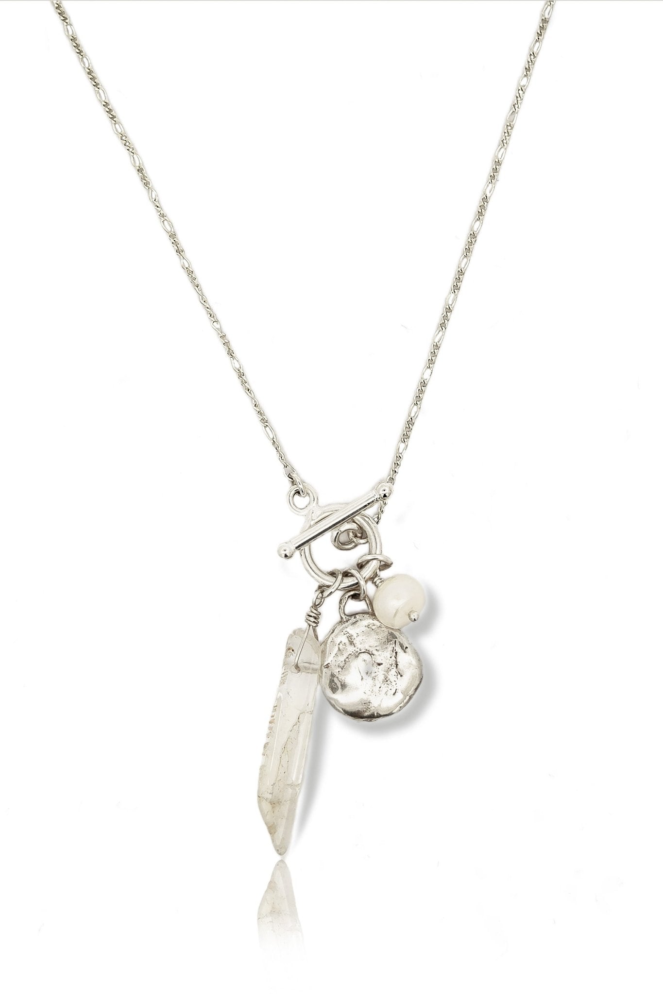 Selene Silver Charm Necklace with Pearl and Crystal