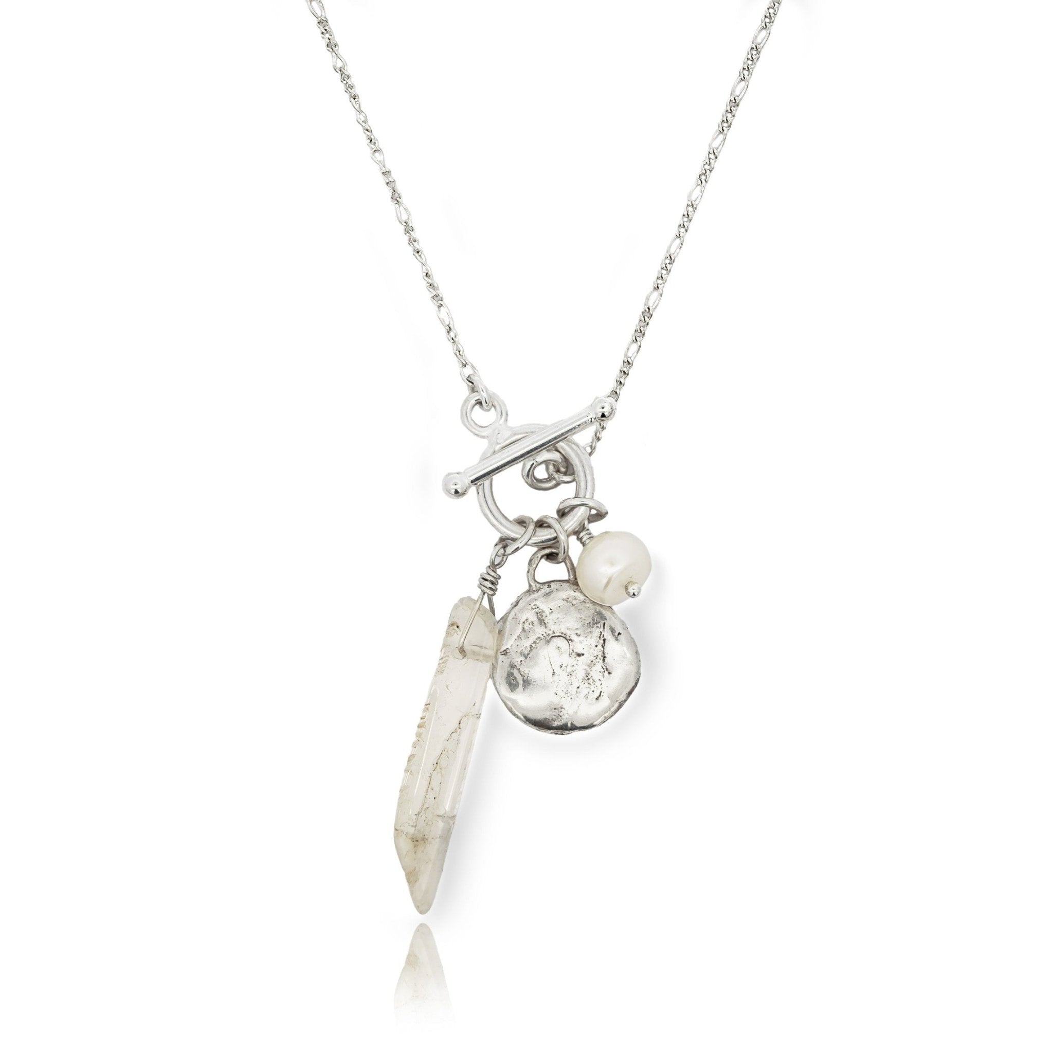 Selene Silver Charm Necklace with Pearl and Crystal